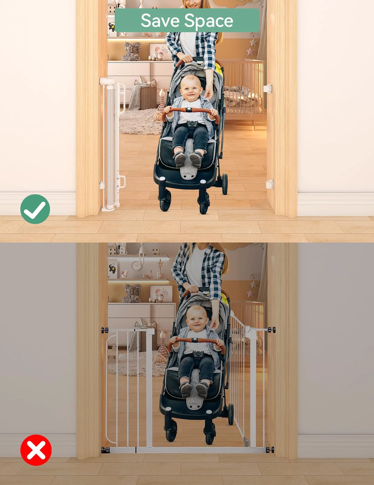 Momcozy Wysuwana brama, płot dla dzieci, biały