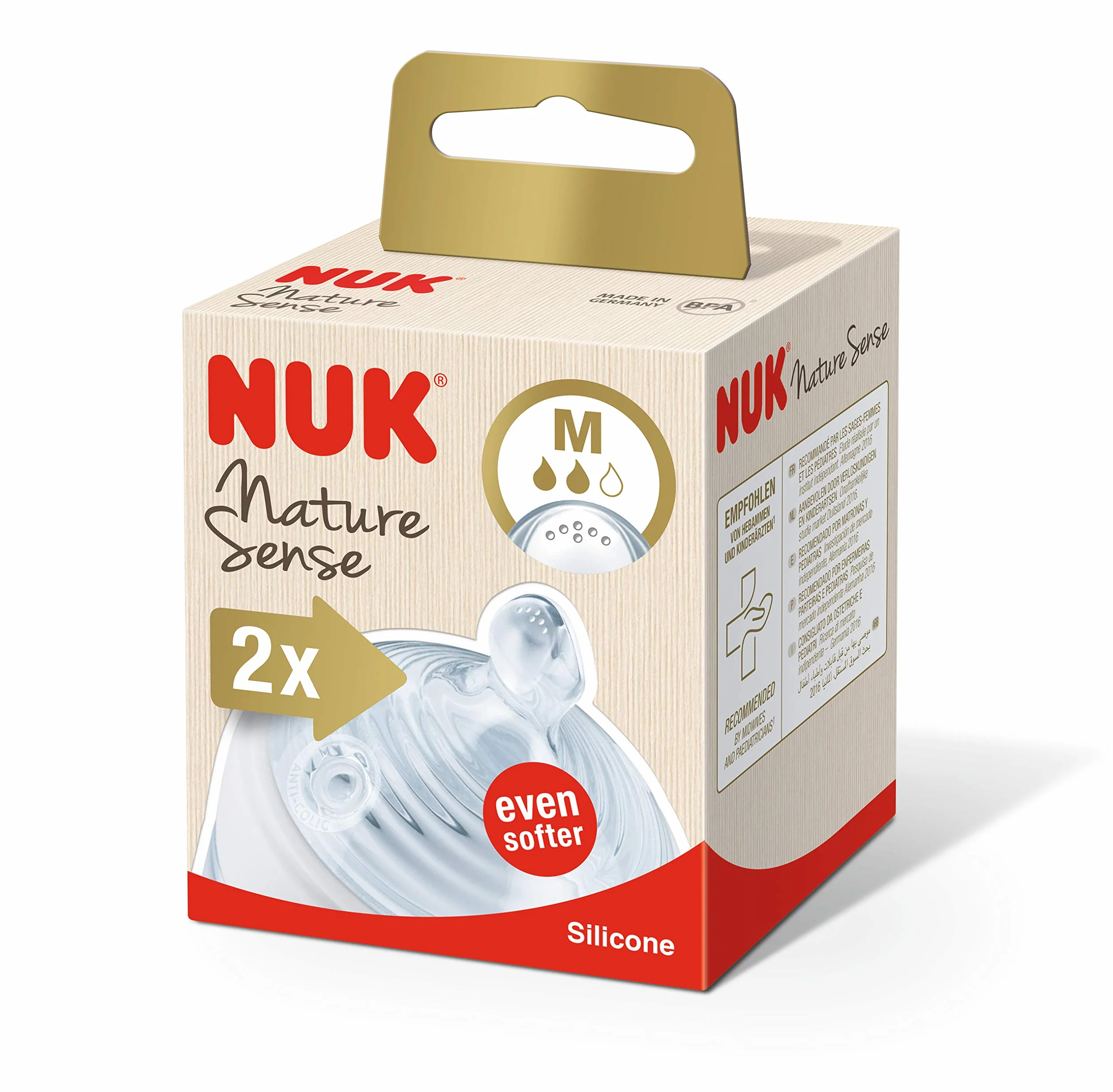 Smoczek NUK Nature Sense do butelek dla niemowląt | 0-18 miesięcy | Zawór antykolkowy | Rozmiar M | Bez BPA | 2 kawałki
