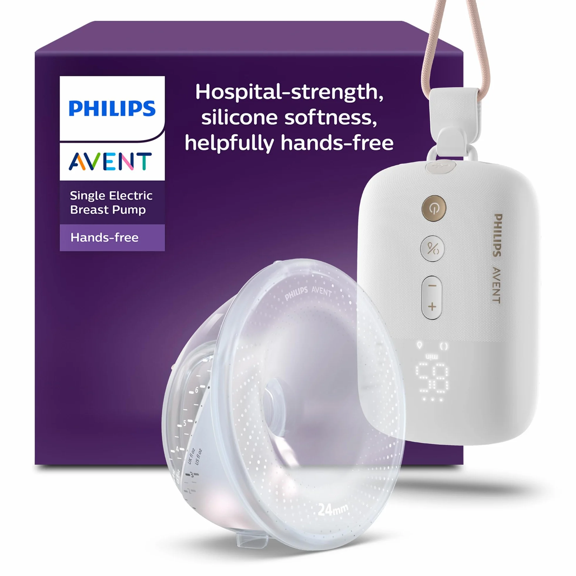 Philips Avent, pojedynczy laktator elektryczny niewymagający użycia rąk, silnik klasy szpitalnej, naśladujący rytm picia dziecka, odciąganie pokarmu do 85 razy na minutę, SCF531/11
