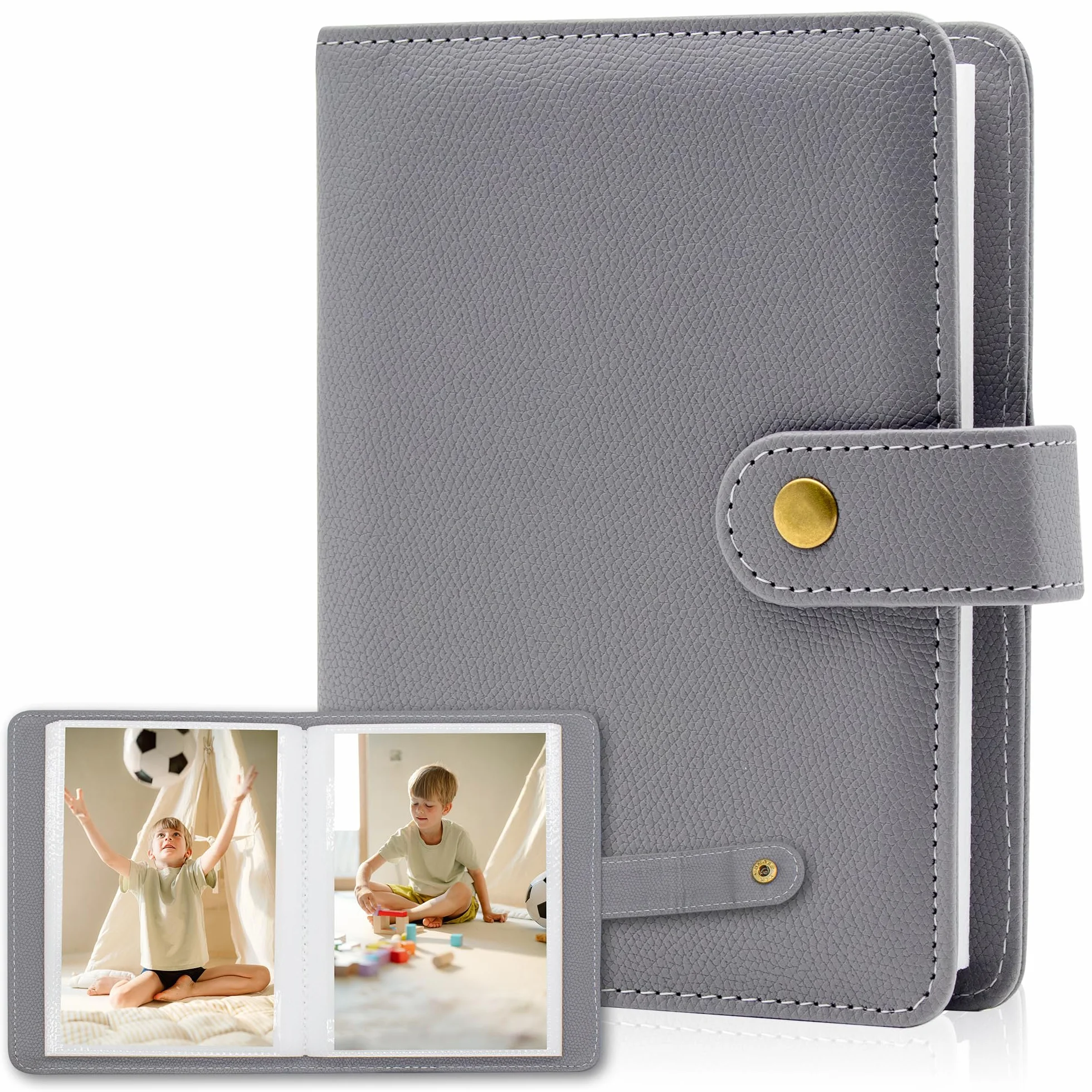Mały album na zdjęcia, 6 x 4–68 kieszeni, 10 x 15 cm, książka z obrazkami, duża pojemność, mini pokrowiec ze skóry PU, prezent dla dzieci, rodziny, ukończenia szkoły, ślub, podróż, szary