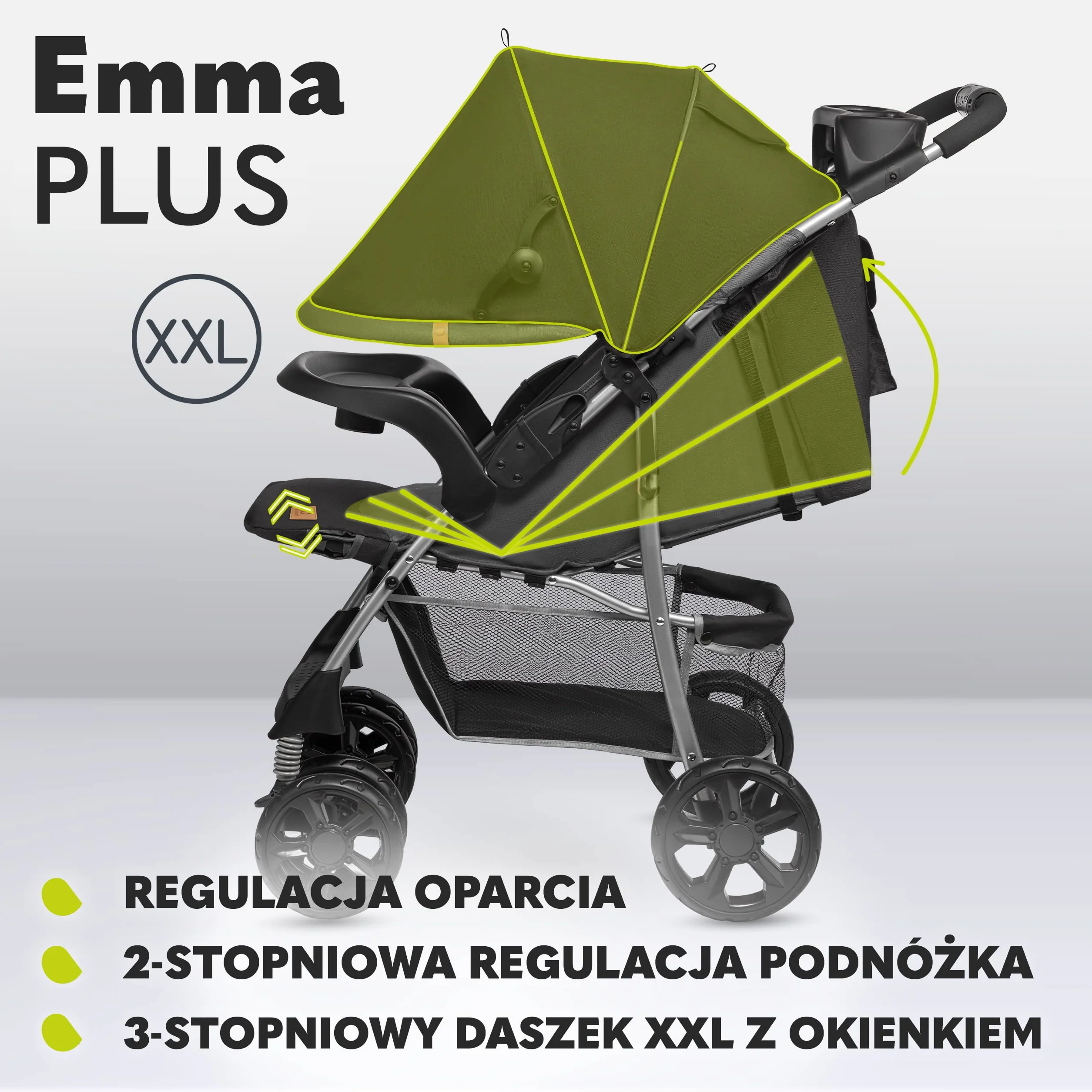 LIONELO Emma Plus Wózek Spacerowy Dziecięcy, Spacerówka od 6 do 36 Miesięcy do 15 kg, Lekka Konstrukcja, 5-punktowe Pasy, Blokada Skrętu Amortyzatory Kosz na Zakupy, Daszek XXL