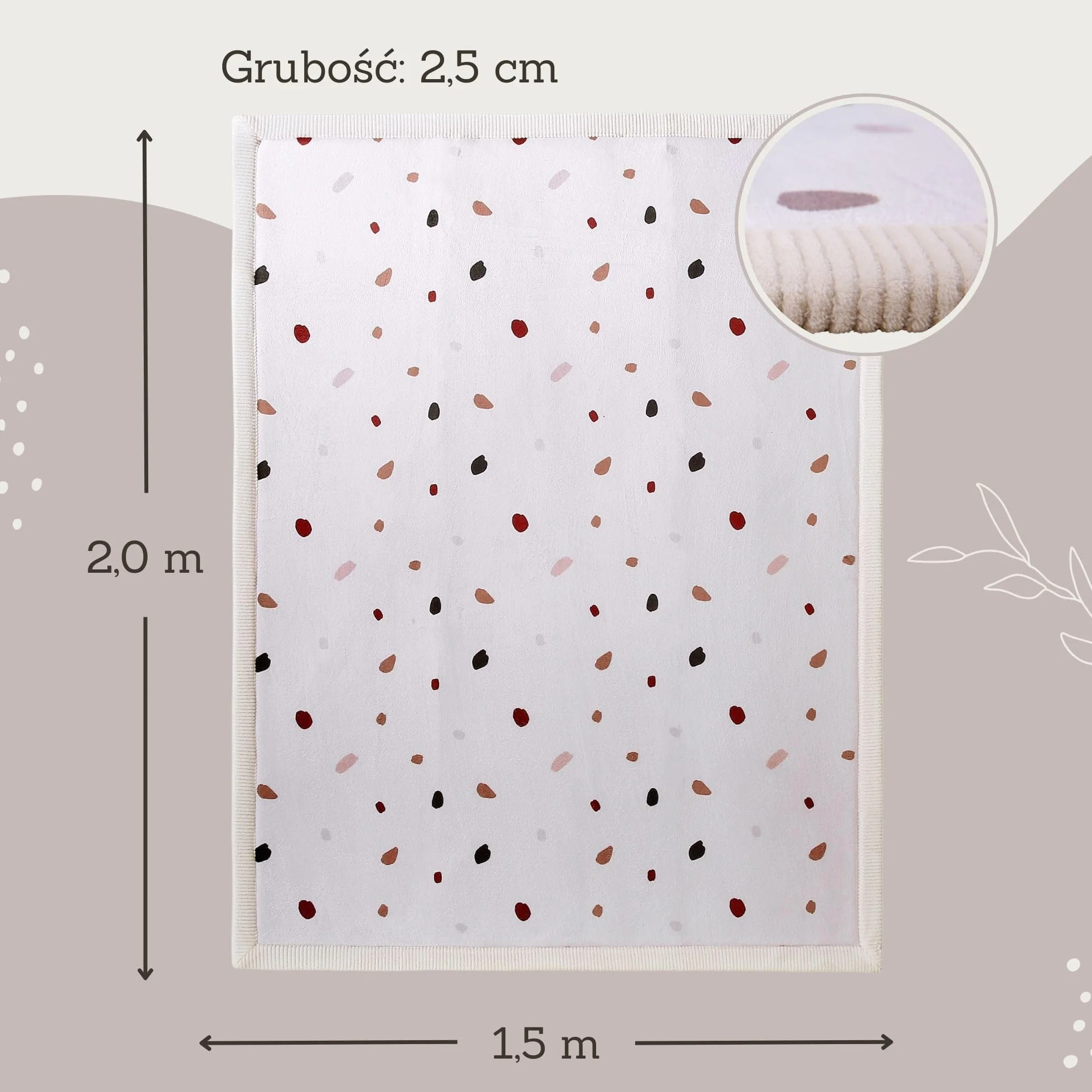 Stylowa koralowa aksamitna mata do zabawy dla niemowląt na podłogę 150 cm x 200 cm, konfetti – miękki dywan z pianki z pamięcią kształtu o wysokiej gęstości, dywan dla dzieci z antypoślizgowym spodem