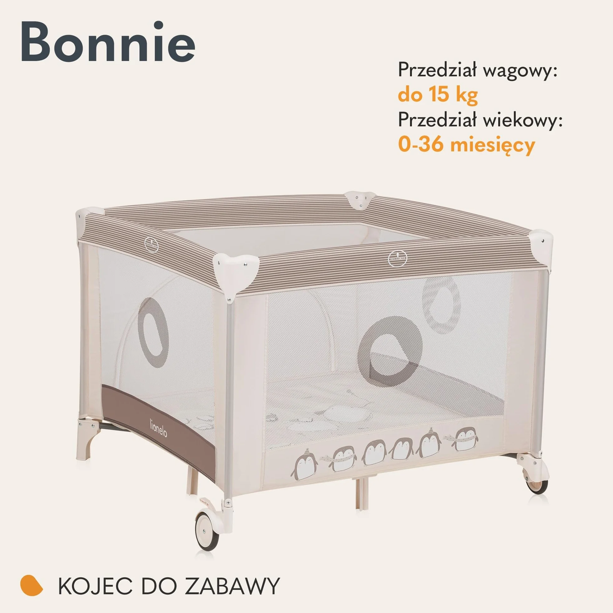 LIONELO BONNIE Kojec Dziecięcy do15 kg, od Urodzenia do 36 miesięcy Boczne Wejście na Zamek, Boki z Przewiewnej Siatki, Szybkie Składanie, Koła z Hamulcem, Torba do Przenoszenia (Beżowy)