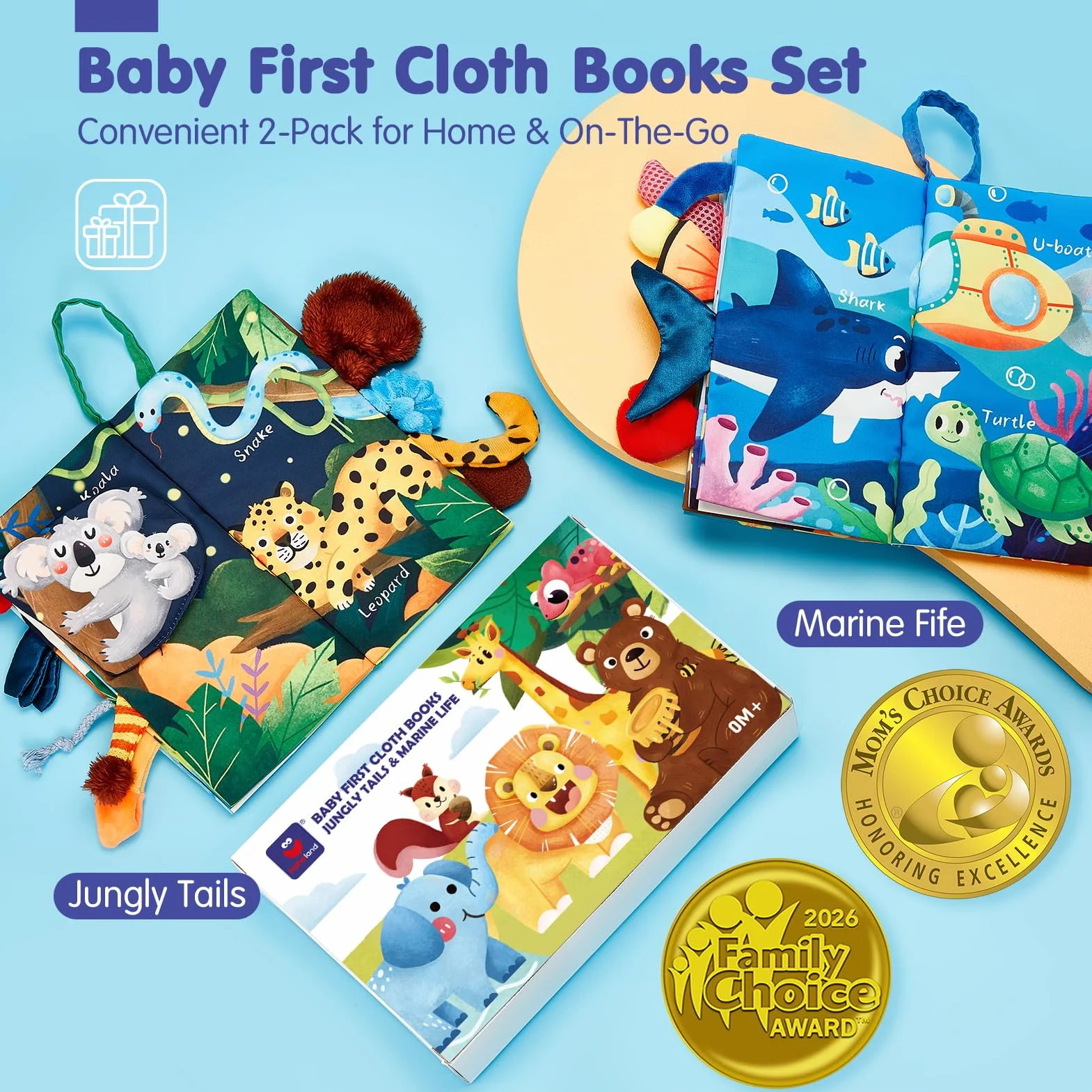 hahaland 2 Pcs Baby Books Toys 0-6 Months Touch Feel Activity Soft Book with Squeaker, Crinkle Paper Baby Essentials for Newborn Sensory Toys 0 3 6 12 Months 1 Year olds Baby Boy Girls Gifts