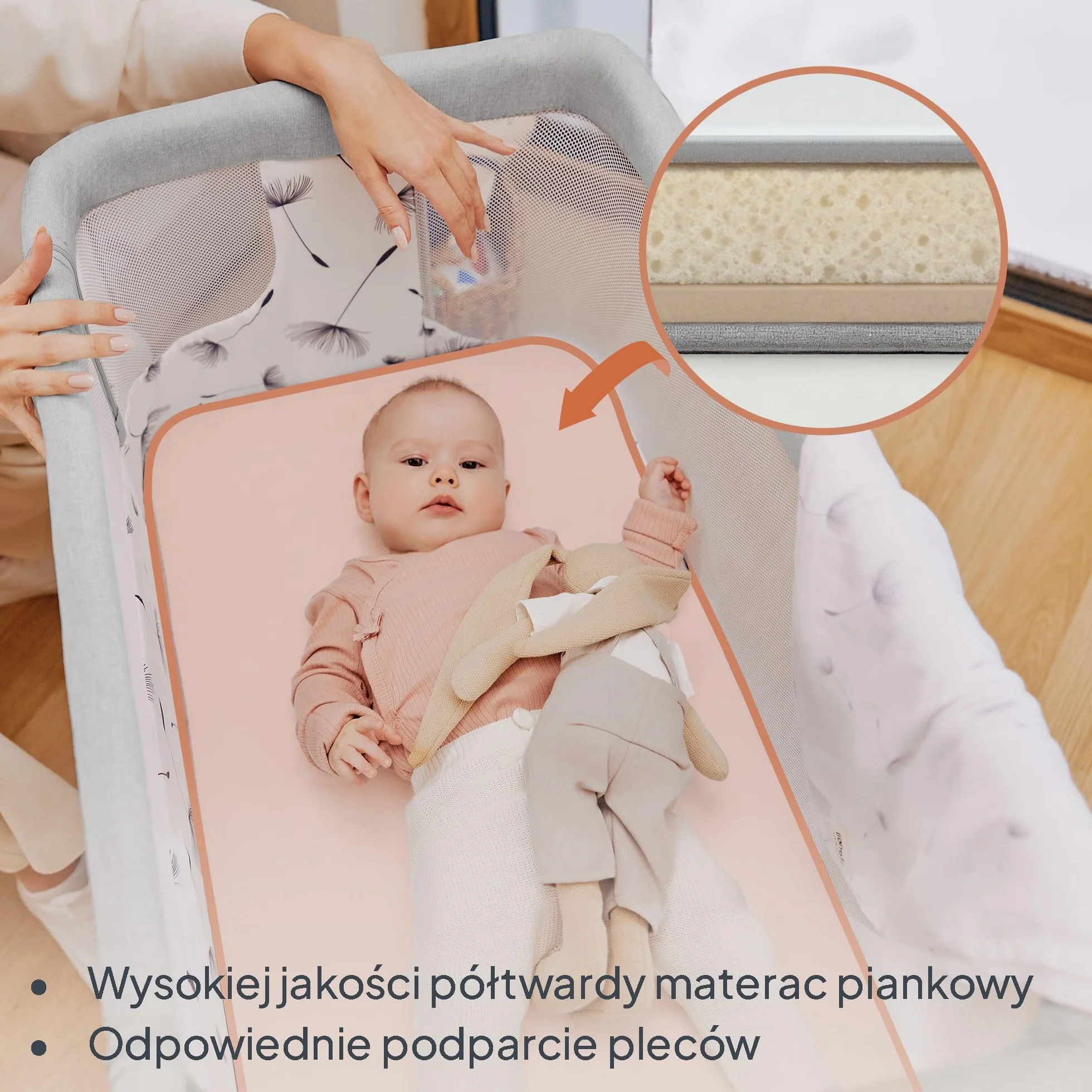 LIONELO Aurora 3 w 1 Łóżeczko Dziecięce do 9 kg, Łóżko Dostawne, Kołyska, Regulacja Wysokości oraz Kąta Nachylenia Materaca, 4 Kółka z Hamulcem Ergonomiczny Materac Torba