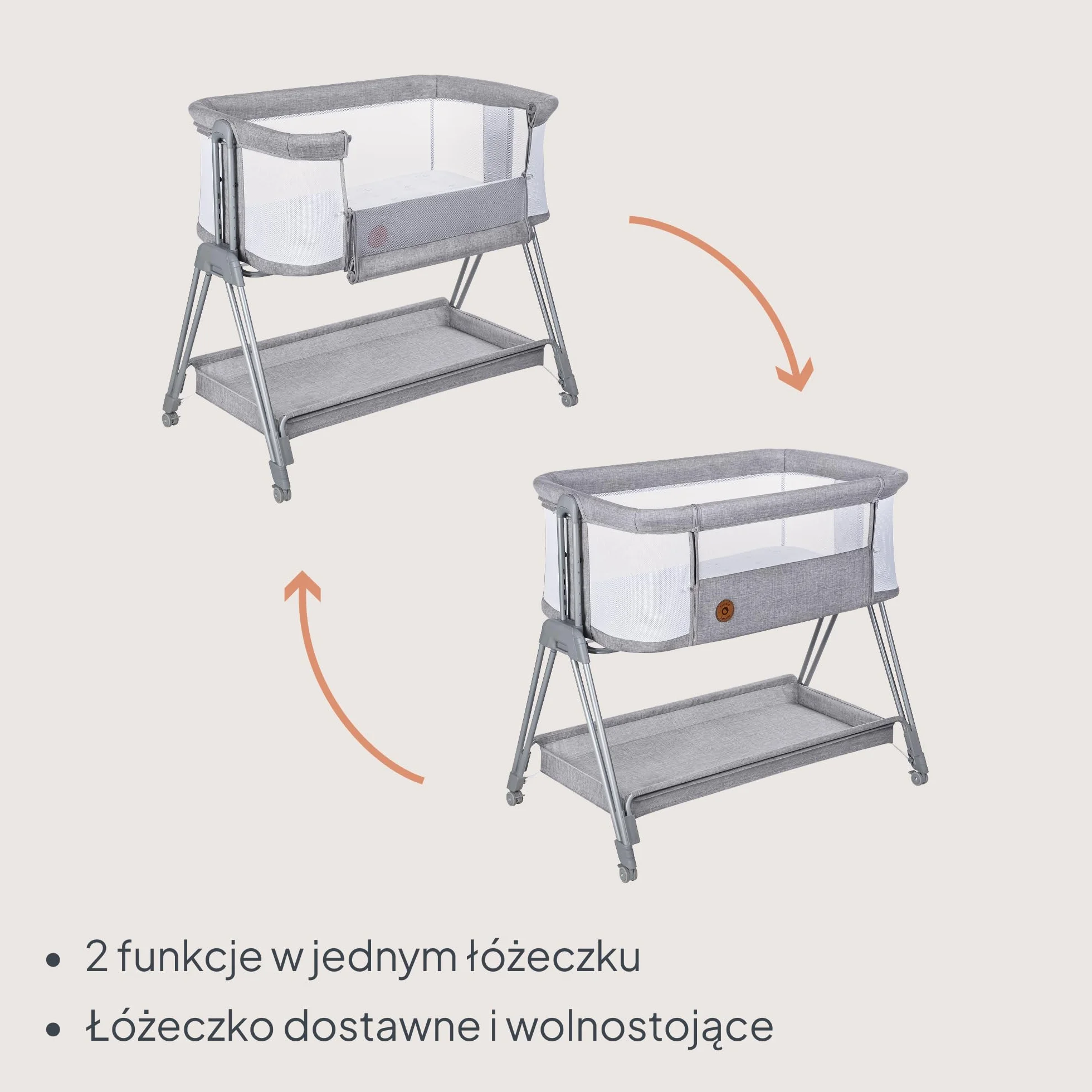LIONELO Luna przenośne łóżeczko dostawne z materacykiem, co-sleeping, od noworodka do 9 kg. Regulowana wysokość i pochył, 4 kółka z blokadą, mocowanie do łóżka rodziców, przewiewne
