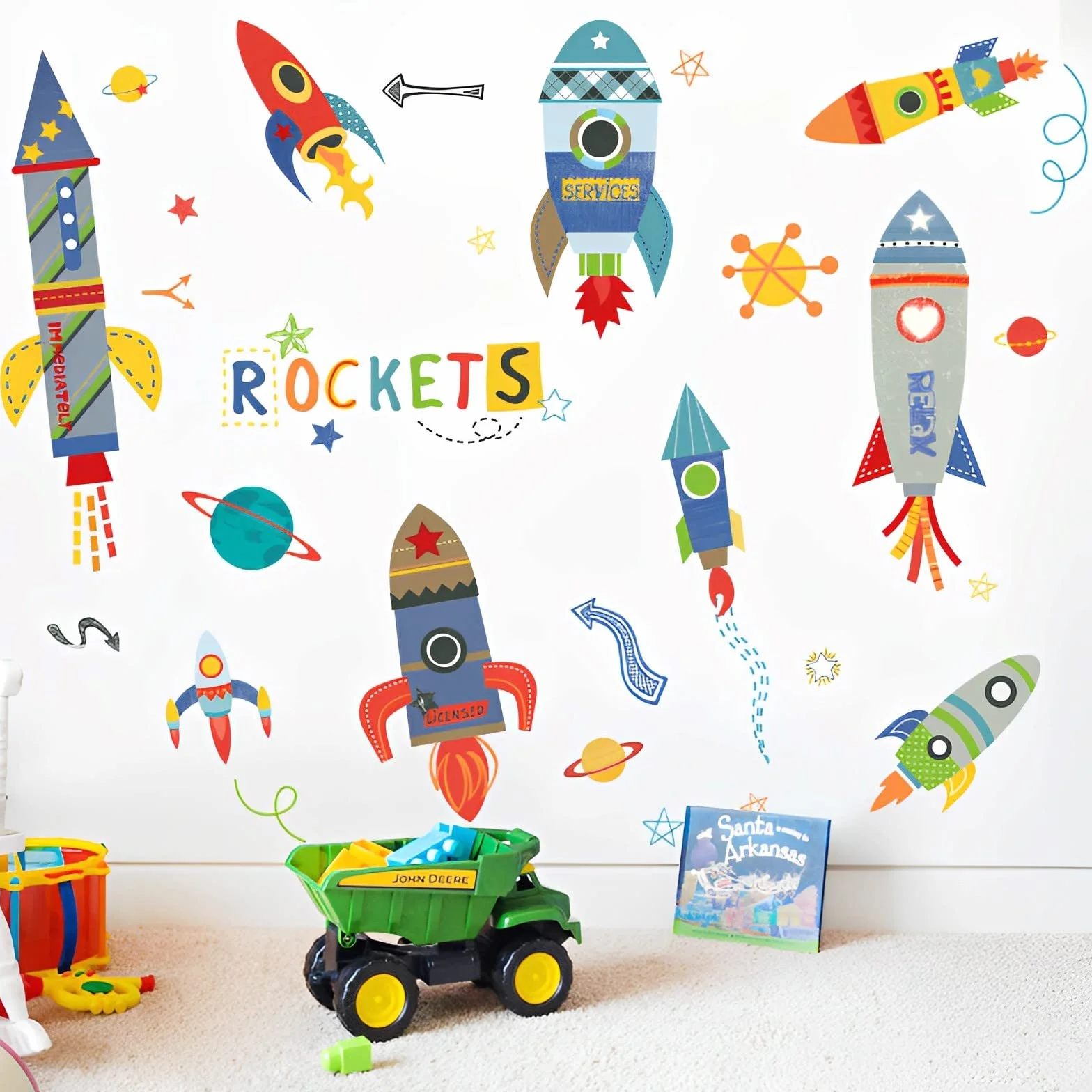 WandSticker4U® - XXL Tatuaż ścienny RAKETE Dzieci I Obrazy ścienne: 85 x 140 cm I Naklejka ścienna Pokój dziecięcy Chłopiec Kosmos Planety Naklejki Gwiazdy Statek Kosmiczny Kolorowy I Dekoracja
