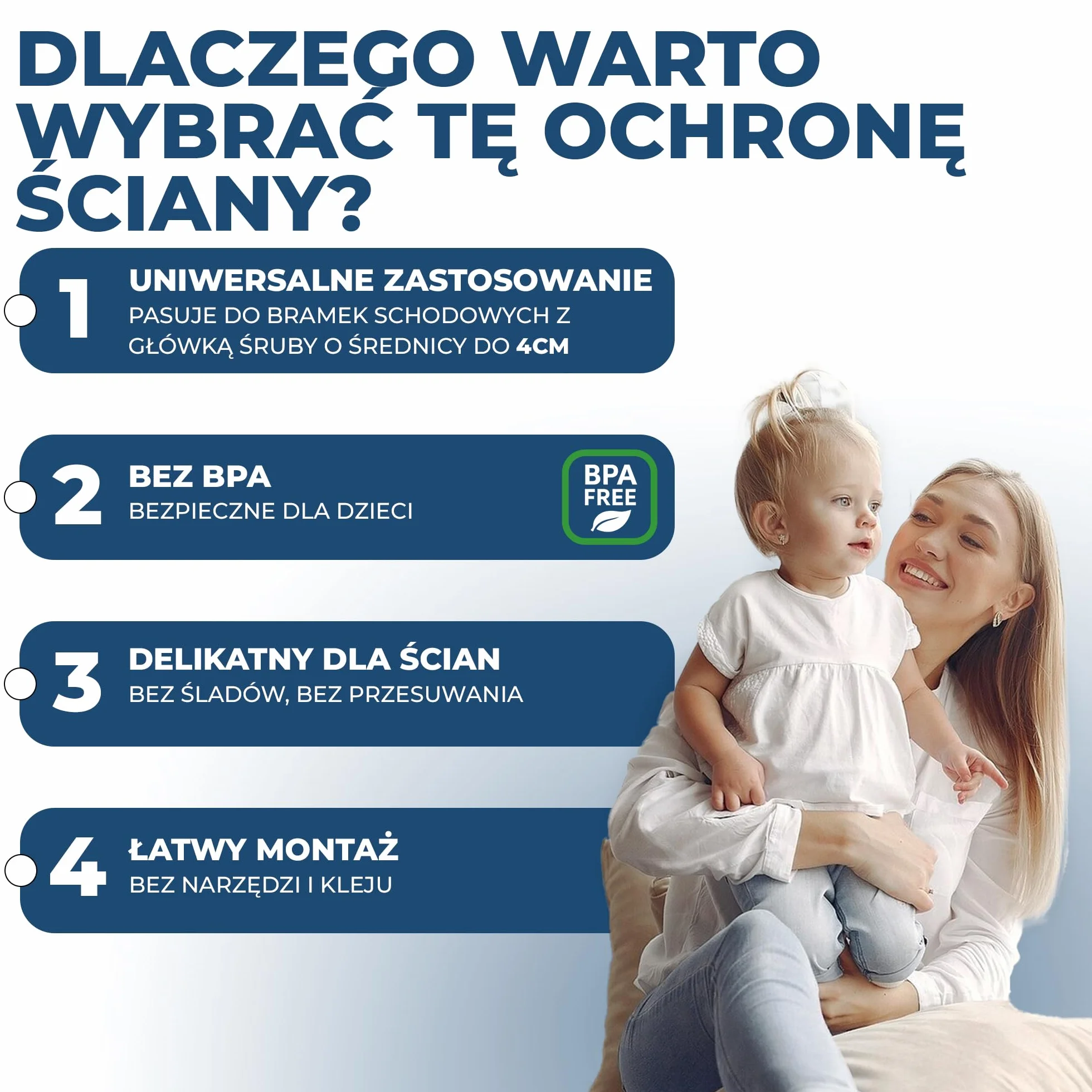 Hoffenbach 4x Podkładki Ochronne na Ścianę do Bramki Schodowej i Drzwiowej – Prostokątne Nakładki Ochronne do Bramki Rozporowej – Ochrona Ścian i Drzwi bez Wiercenia