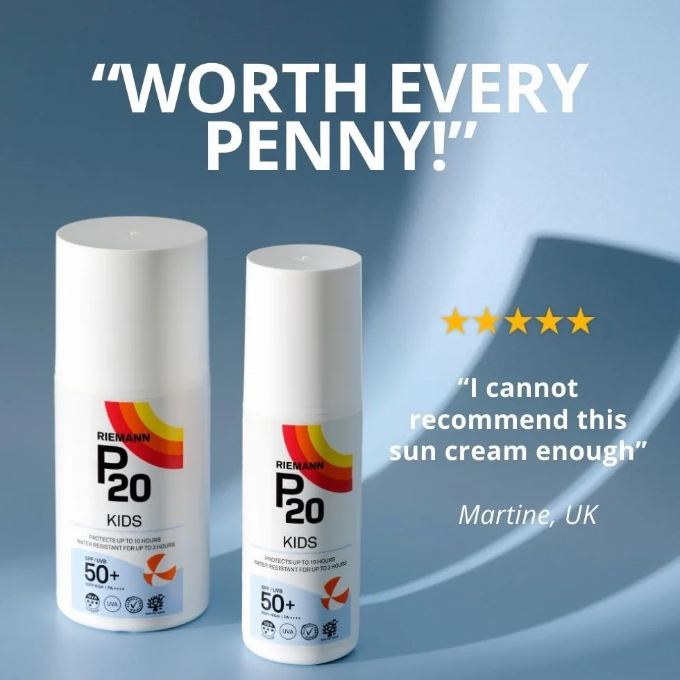 Riemann P20 Krem przeciwsłoneczny dla dzieci, SPF50+, 200 ml, długotrwała ochrona do 10 godzin, wodoodporny do 3 godzin, odpowiedni dla dzieci od 1 roku