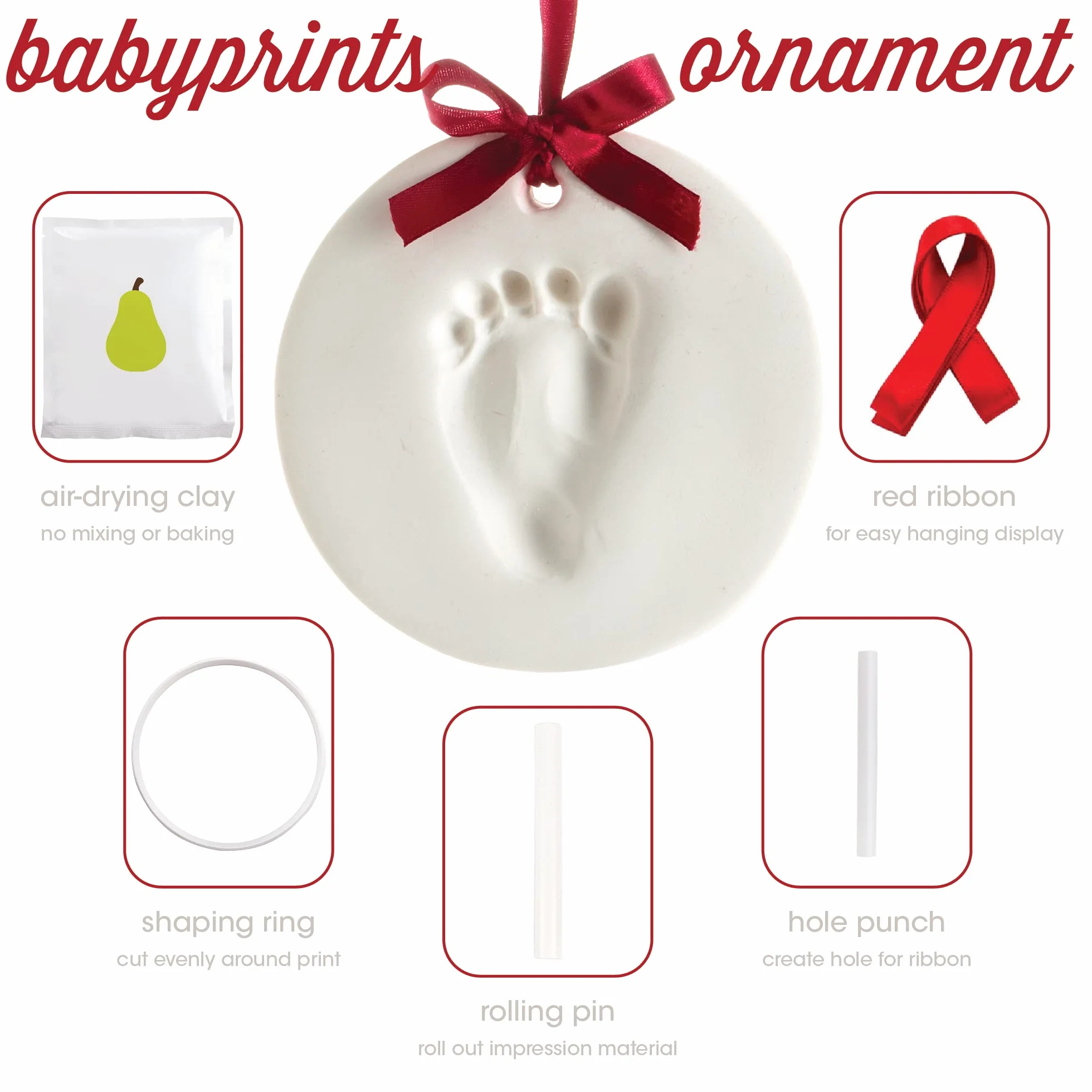 Pearhead Babyprints zestaw ozdób pamiątkowych dla noworodka, idealna pamiątka świąteczna lub prezent (święta)
