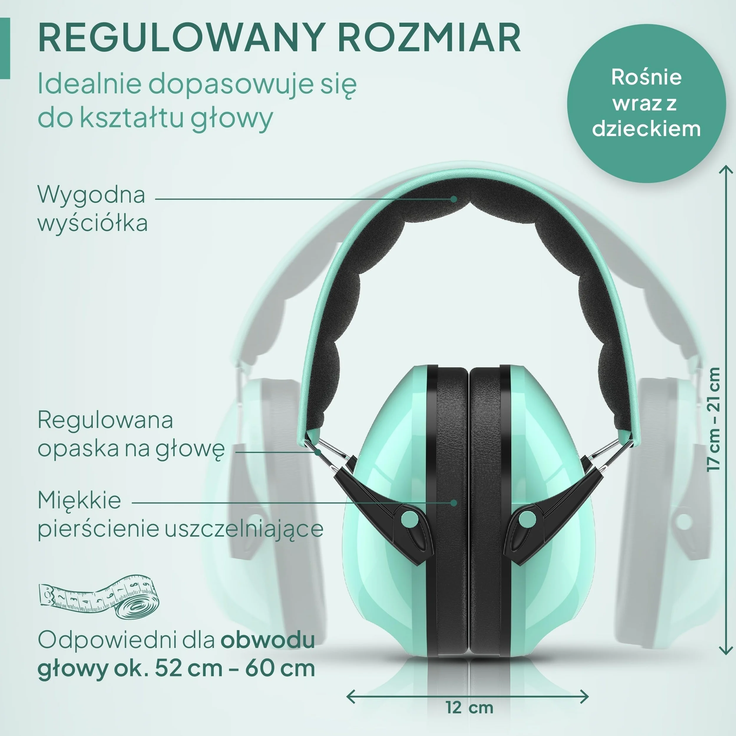 Senner ® KidsPro | Ochrona słuchu dla dzieci - Nauszniki z wysokim SNR 28 dB - do 12 lat - Regulowane - Ochronniki słuchu dla dzieci - Turkusowe