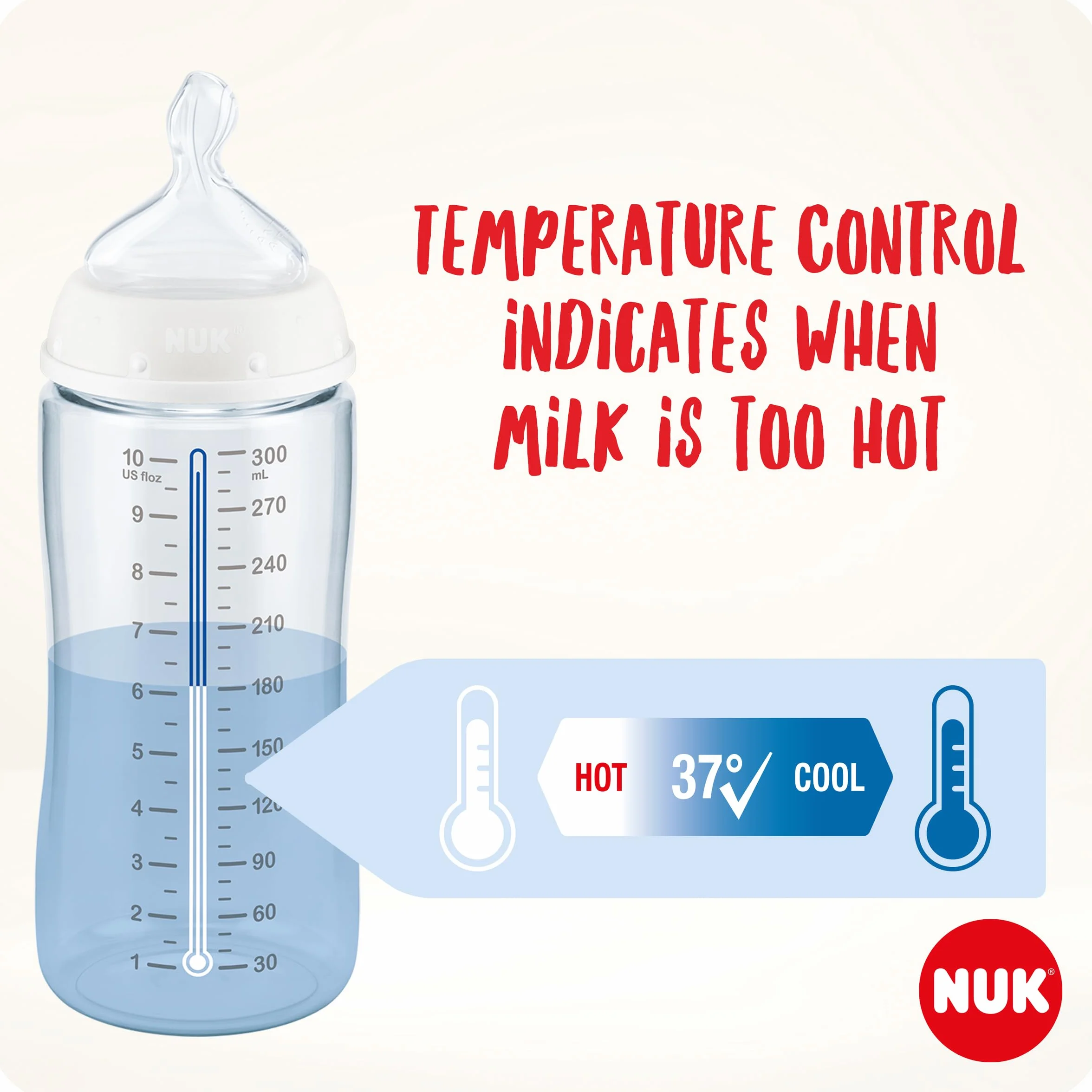 NUK First Choice + Butelka dla niemowląt | 0–6 miesięcy | Wskaźnik kontroli temperatury | Otwór antykolkowy Anti Colic | 300 ml | Produkt nie zawiera BPA | Smoczek silikonowy | Safari | 3 elem