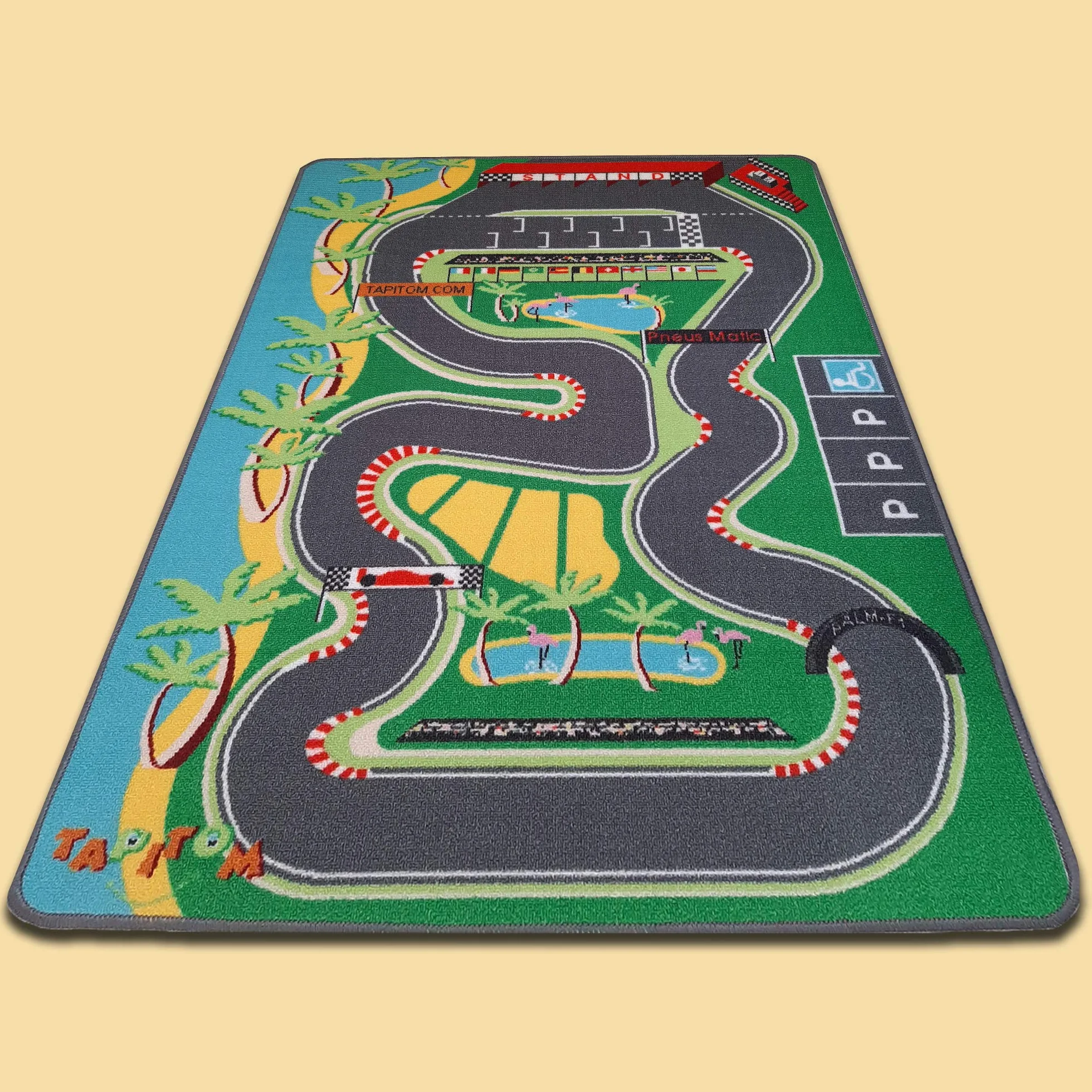 Dywan dziecięcy F1 Circuit - 95 x 133 cm | Obwód samochodowy Playmat | Mata podłogowa dla dzieci Formula 1 Univers Route | antypoślizgowe, obszycie, norma CE