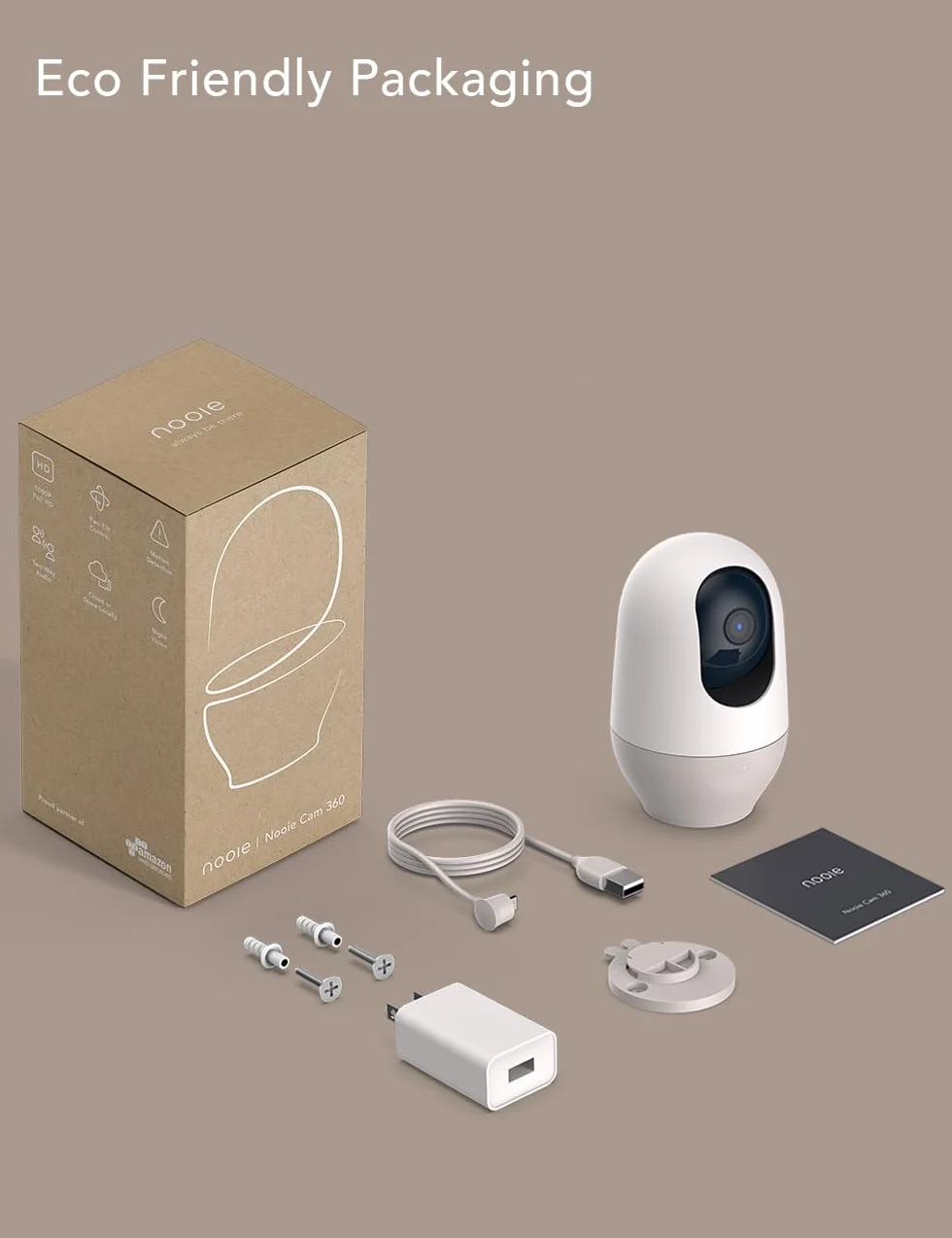 nooie Elektroniczna niania z kartą SD, elektroniczna niania z kamerą, kamera 360°, kamera dla niemowląt z aplikacją na telefon, śledzenie ruchu i wykrywanie szumów, widoczność w nocy 1080p,