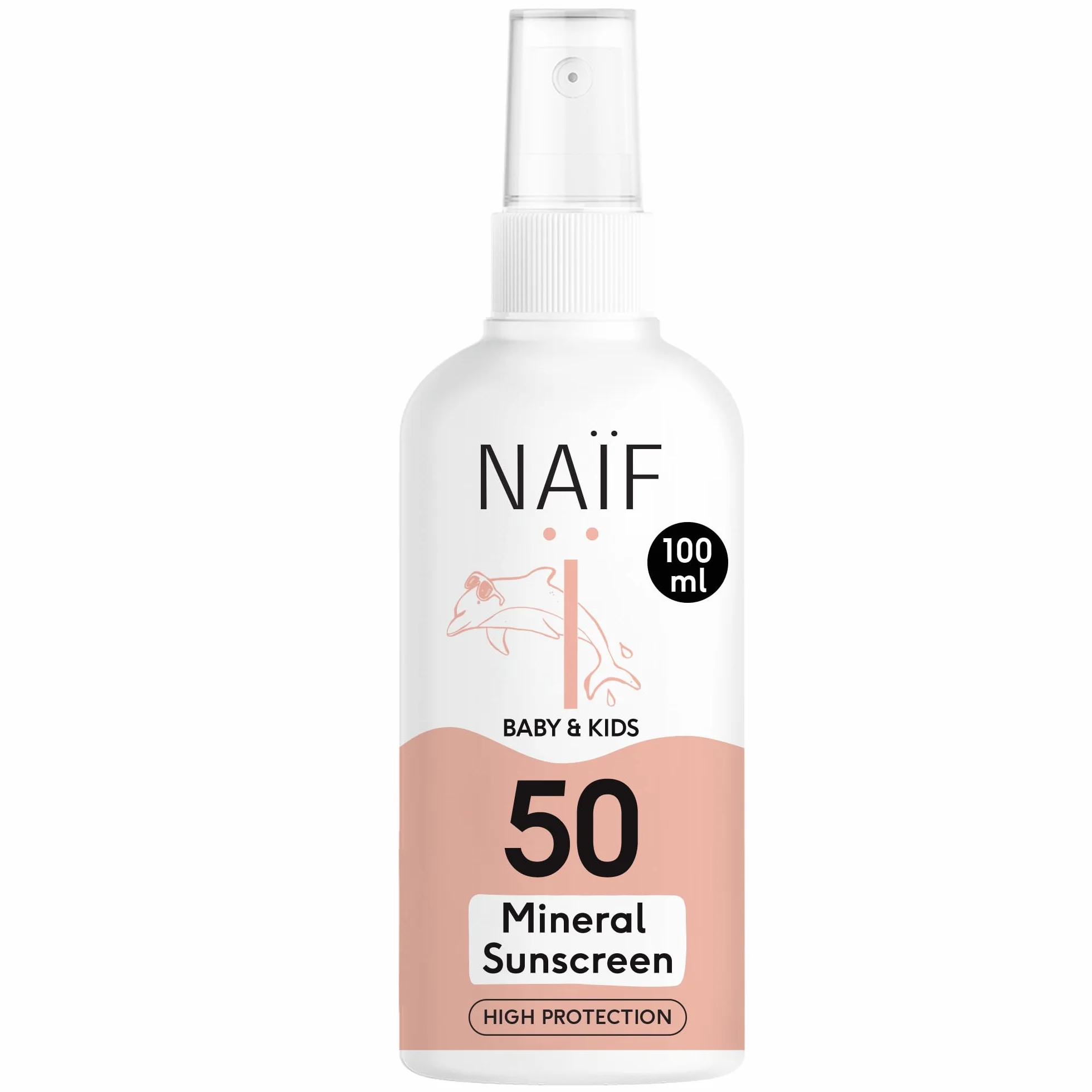 Naïf Spray przeciwsłoneczny na bazie mineralnej – dla niemowląt i dzieci – LSF 50 – spray bez oktokrylenu – ochrona UVA i UVB – odporny na działanie wody – testowany dermatologicznie – bez