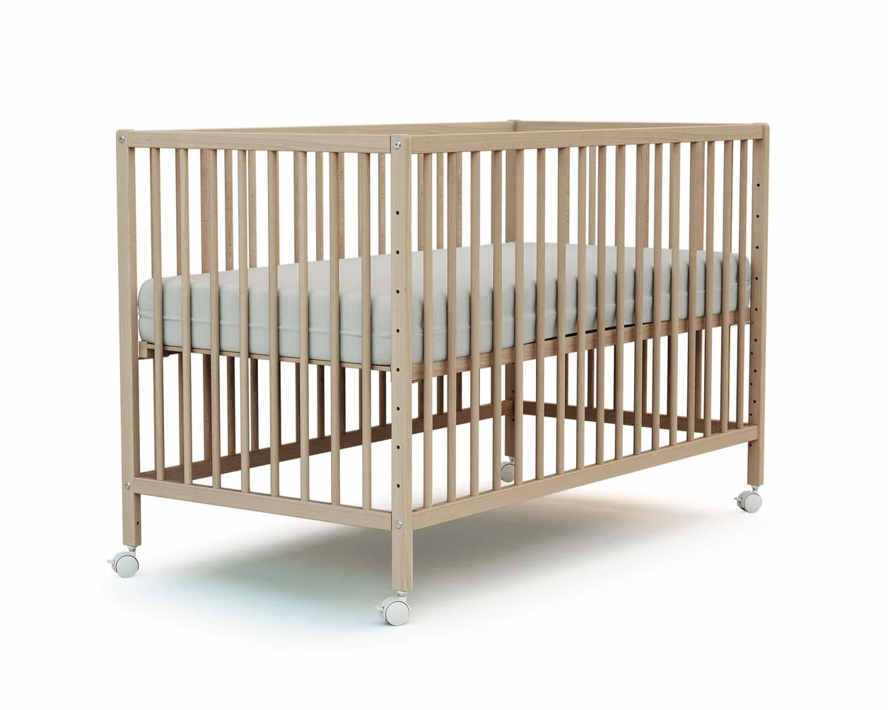 WEBABY - Drewniane łóżeczko dziecięce 60x120cm | Surowy Buk | Lite drewno | Od urodzenia | Regulacja wysokości | Łóżko barowe lub wspólne spanie | Komfort snu | Podstawa listwowa