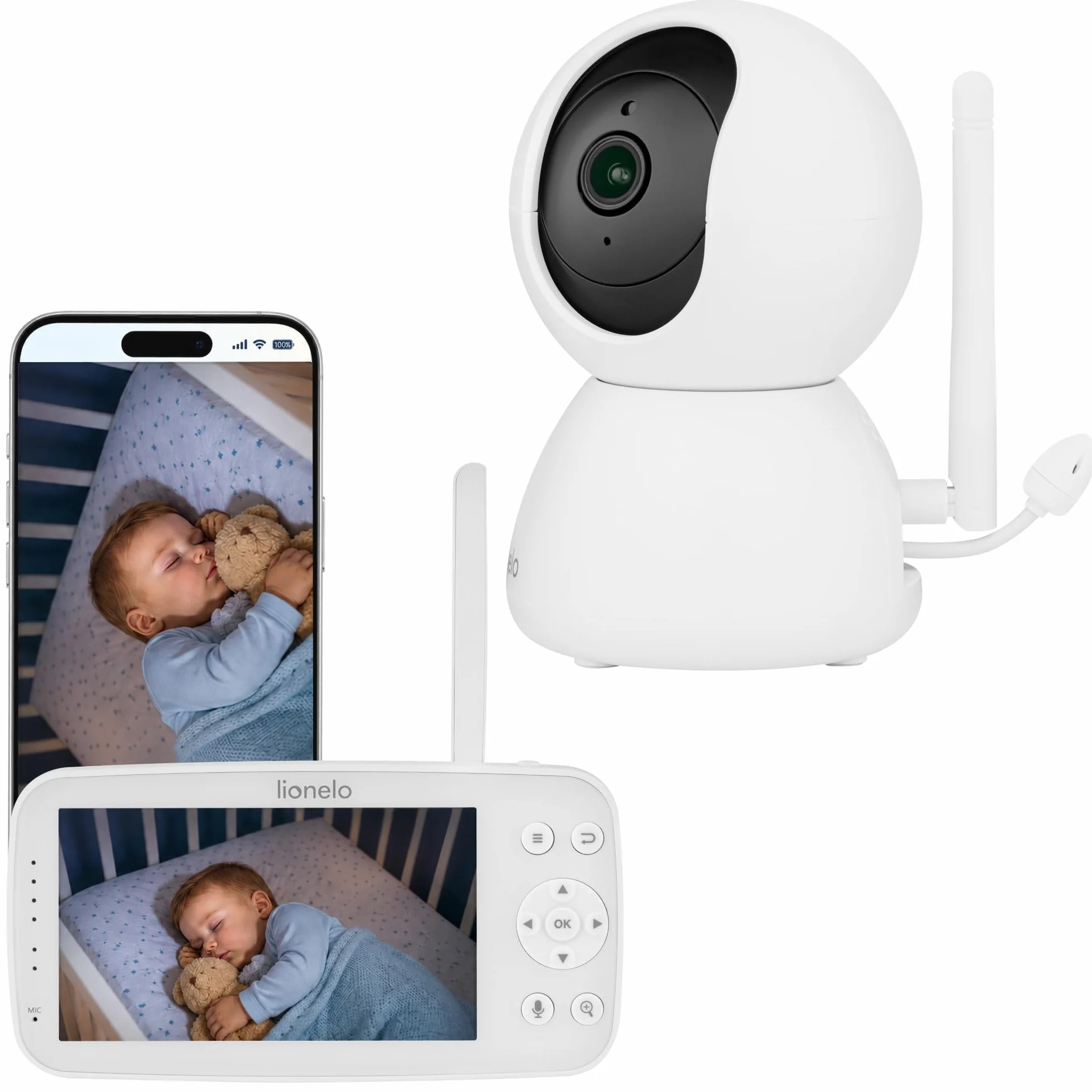 Lionelo Babyline 8.4 elektroniczna niania z kamerą i aplikacją, monitor wideo dla niemowląt z 5-calowym wyświetlaczem, Full HD 1080p, widoczność w nocy, wykrywanie ruchu i pisania, 2-drożne audio
