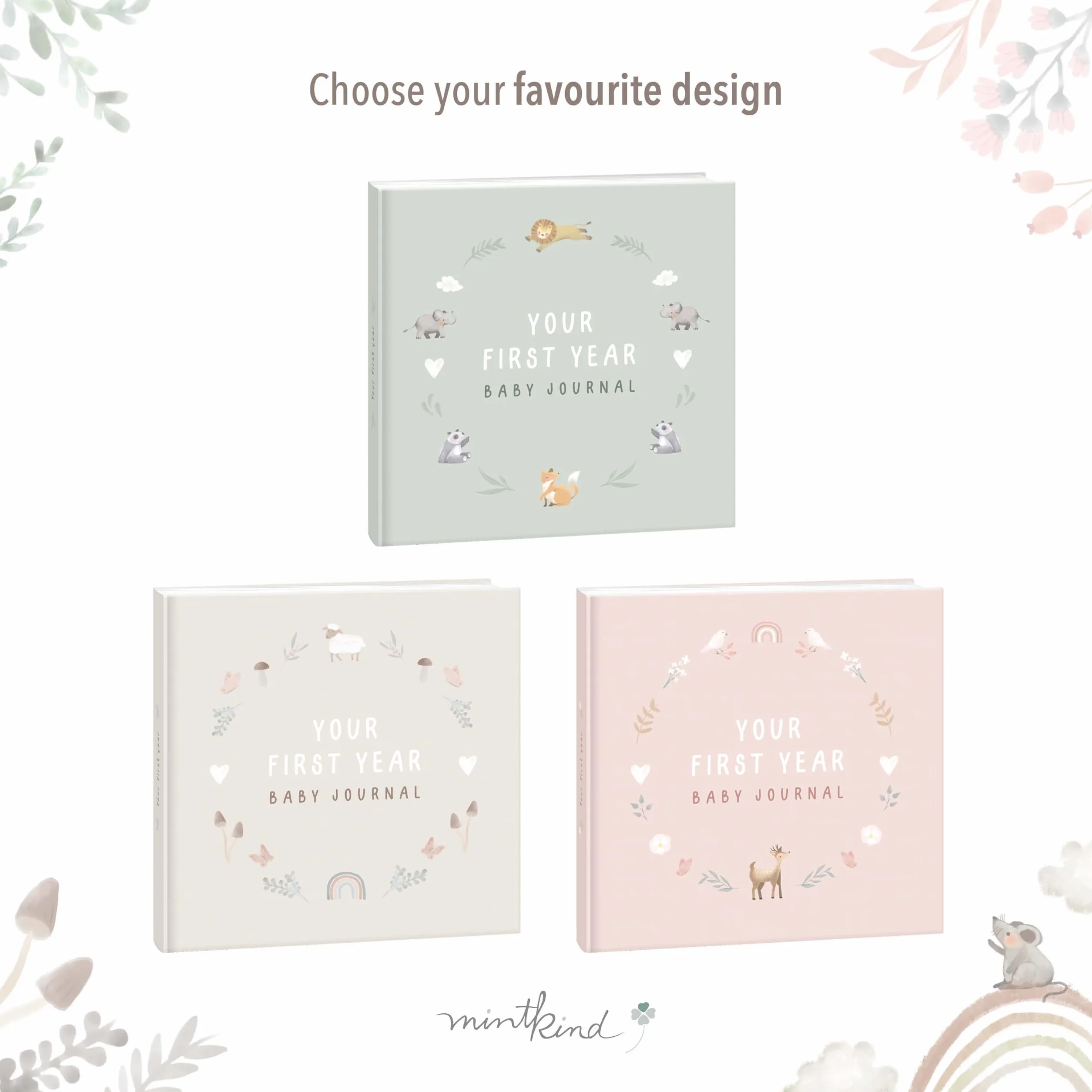 mintkind First Year Baby Journal – 176 Page Memory Book to Document Baby Milestones – Sage Green Hardcover – neutralny album fotograficzny dla płci – mocny prezent dla urodzin lub baby shower