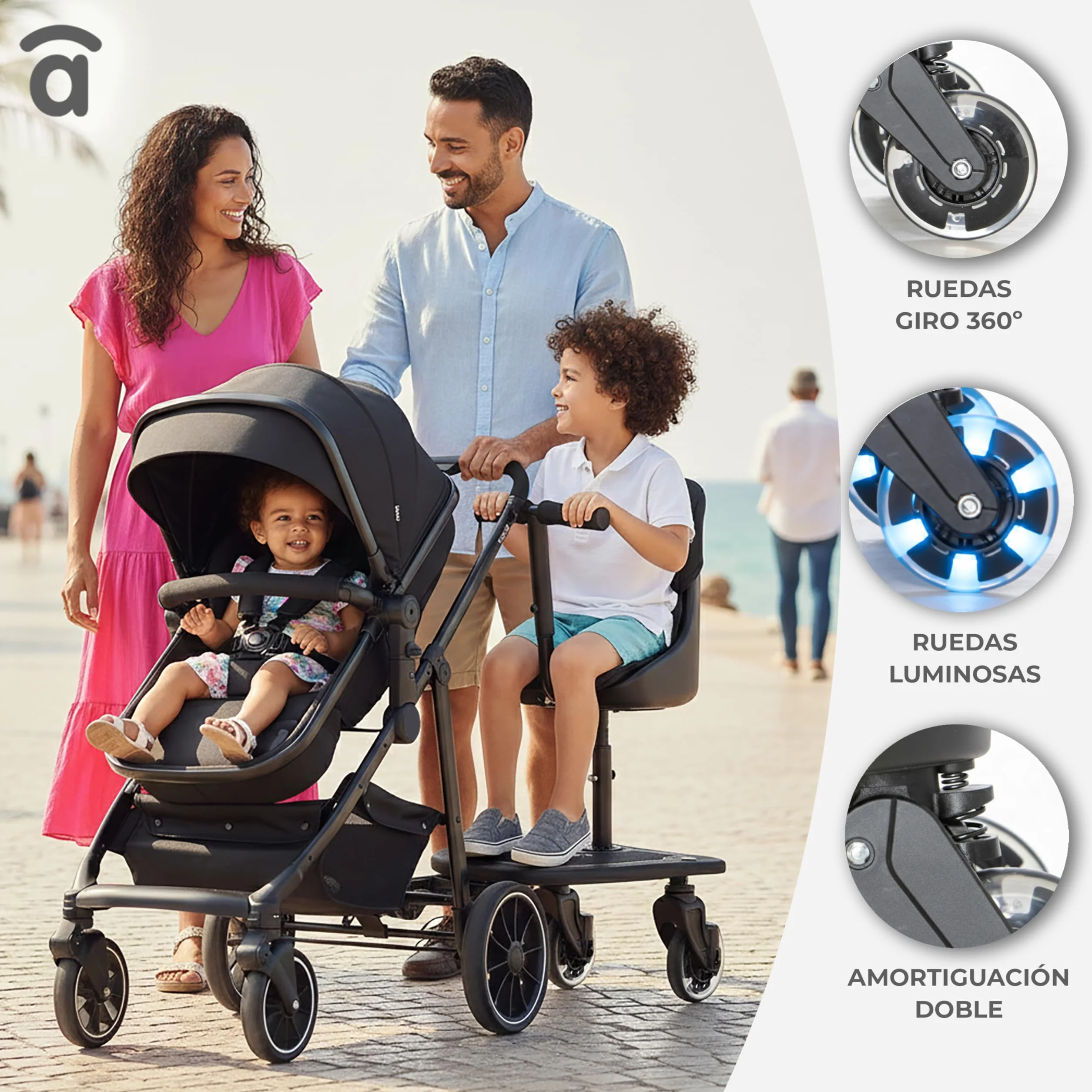 Asalvo BUGGY BOARD hulajnoga z siedziskiem do wózka spacerowego, deska do wózka dziecięcego z siedzeniem, uniwersalna deskorolka wózek dla dziecka, deska dla drugiego dziecka, akcesoria dla dzieci w