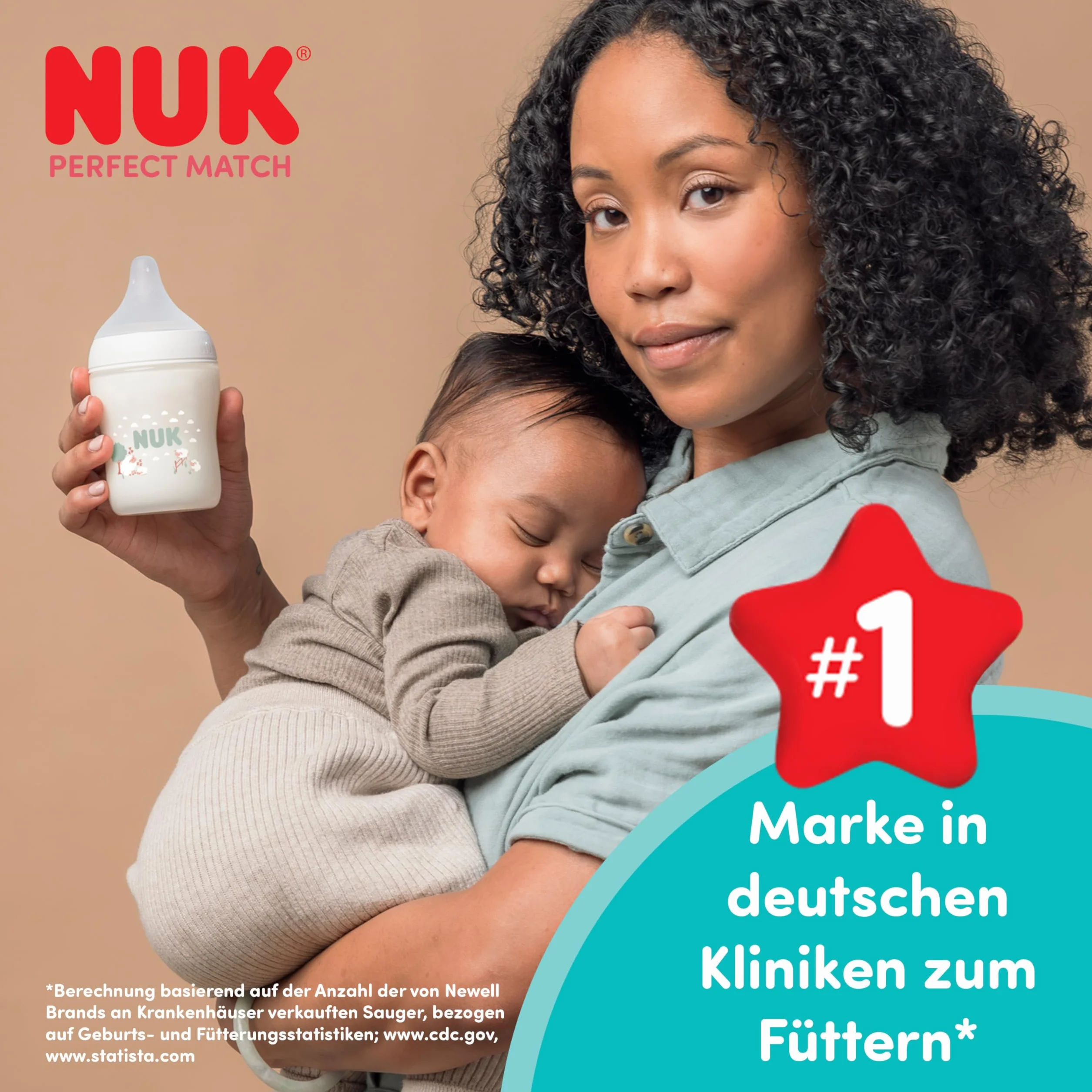 NUK Perfect Match Butelka dla niemowląt | 0+ miesięcy | 150 ml | Butelka przeciwkolkowa | PP | Wskaźnik kontroli temperatury | Małpka | 1 sztuka