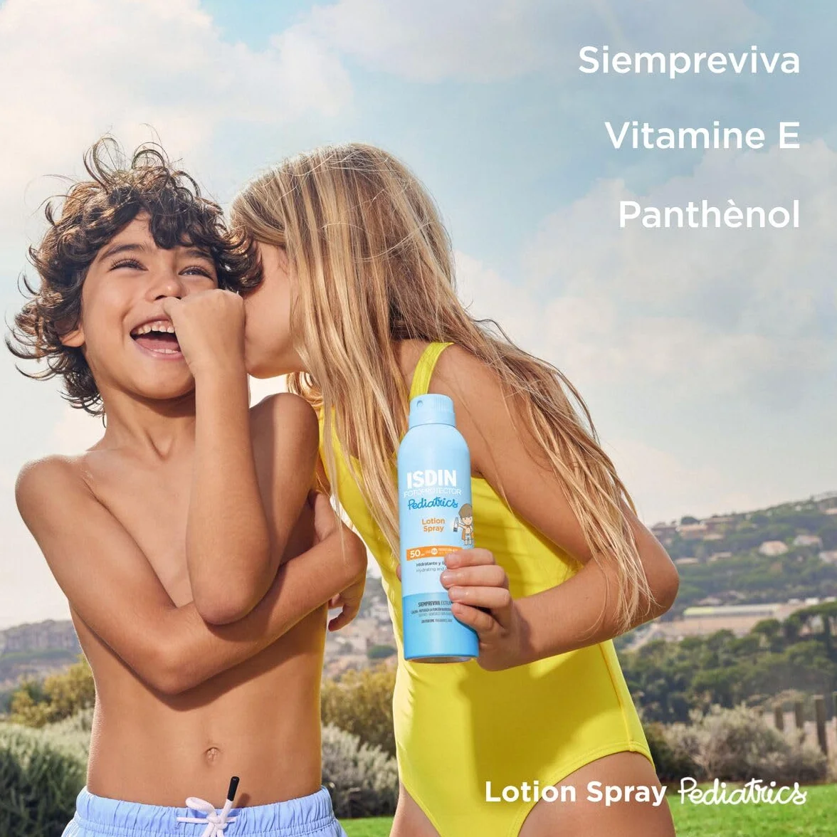 ISDIN Fotoprotection Lotion Spray Pediatrics SPF 50, krem przeciwsłoneczny w sprayu dla dzieci i niemowląt, bardzo wodoodporny i szybko wchłaniający, intensywnie nawilżający, 250 ml