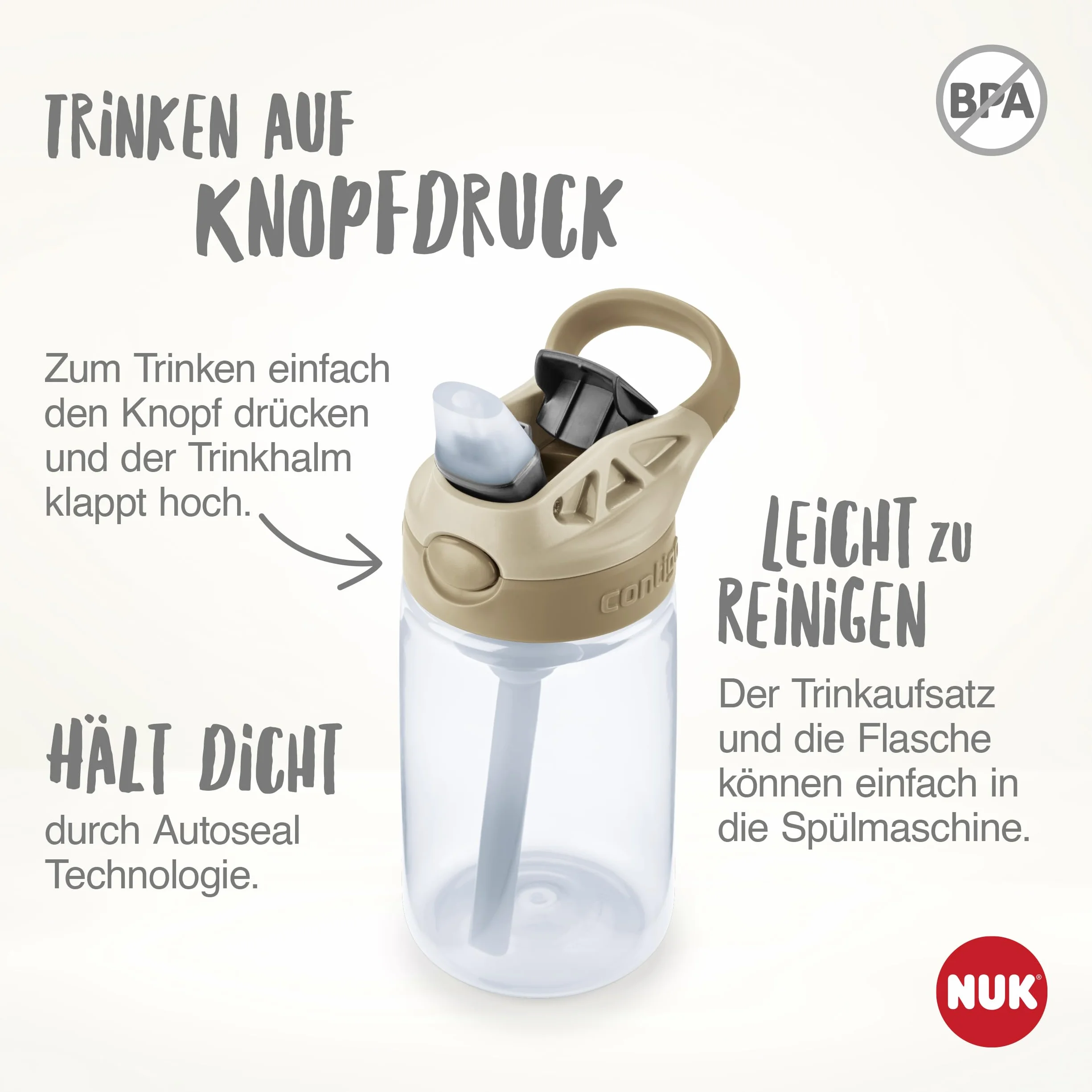 NUK By Contigo Easy Straw Cup butelka do picia ze słomką dla dzieci (od 4 lat) | wyprodukowana z wytrzymałego tritanu | nie zawiera BPA | nadaje się do mycia w zmywarce | 420 ml | dinozaur