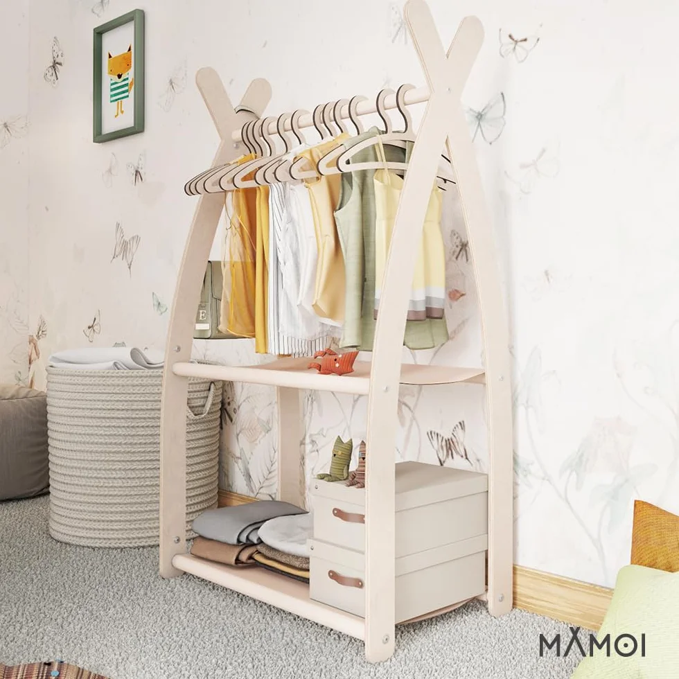 MAMOI® Wieszak na ubrania dla dzieci | Drążek na ubrania | Garderoba dla dzieci | Przechowywanie ubrań | Wieszak do pokoju dla dzieci | 100% ECO | Wyprodukowano w UE