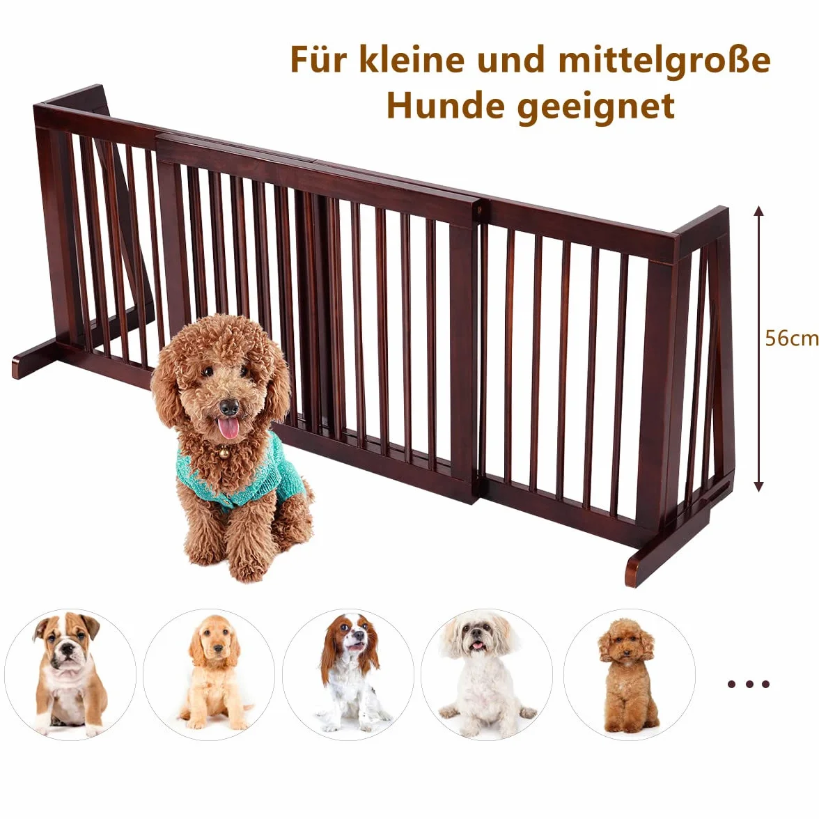COSTWAY Barierka ochronna dla psów, drewniana kratka ochronna na drzwi, wolnostojąca kratka ochronna dla psów, 71-203 cm, regulowana, brązowa