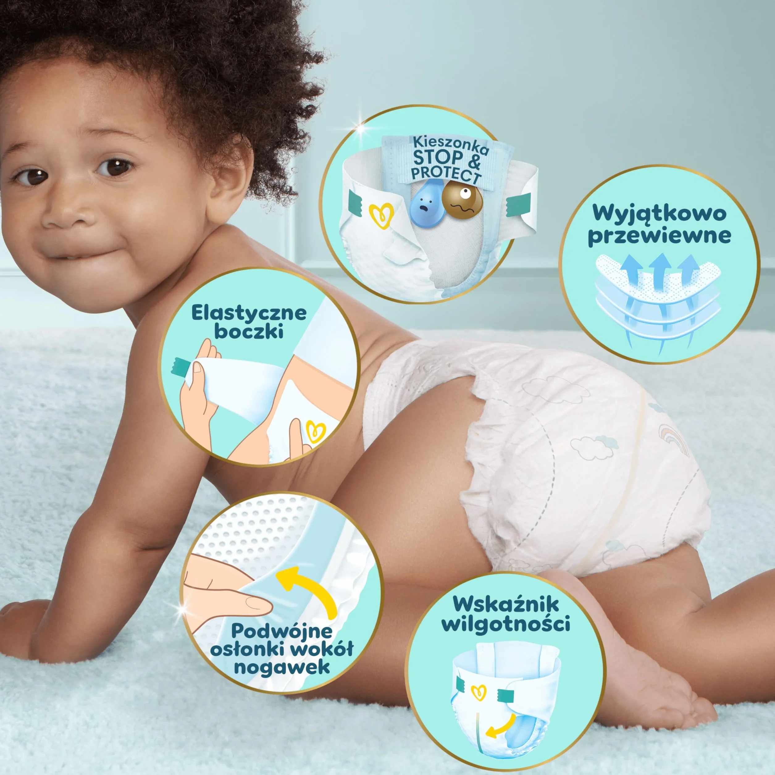 Pampers Premium Care rozmiar 1, 156 pieluszki, 2kg-5kg, podwójna ochrona: skóry i przed przeciekaniem