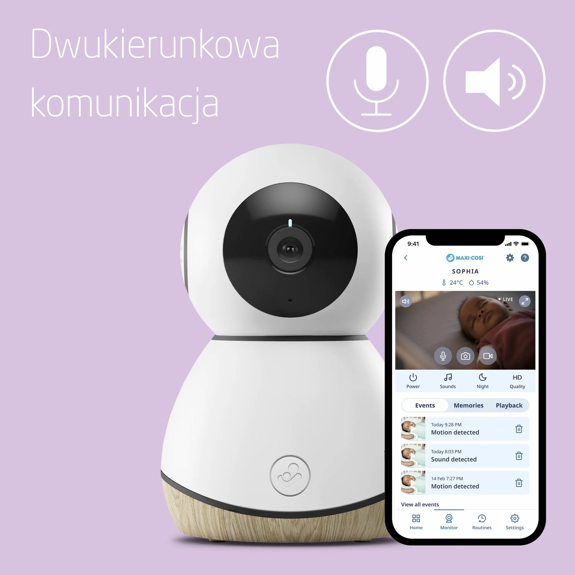 Maxi-Cosi Kamerka See, Elektroniczna niania z kamerą (1080p HD) i dźwiękiem, niania elektroniczna Wi-Fi, Transmisja na żywo, element Maxi-Cosi Connected Home - Kompatybilny z Alexą i Google Assistant