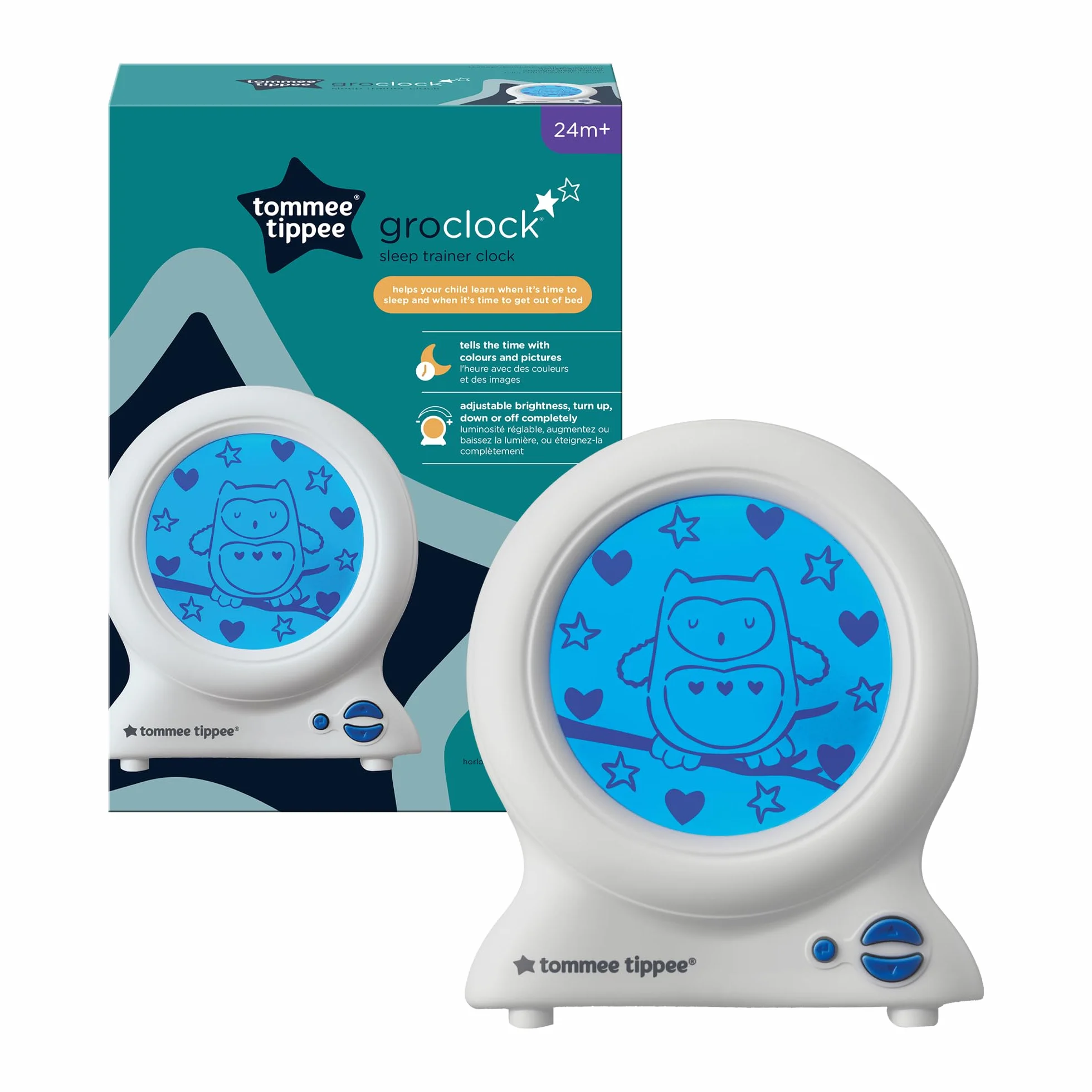Tommee Tippee Groclock zegar i trener snu, budzik i lampka nocna dla małych dzieci, z portem USB