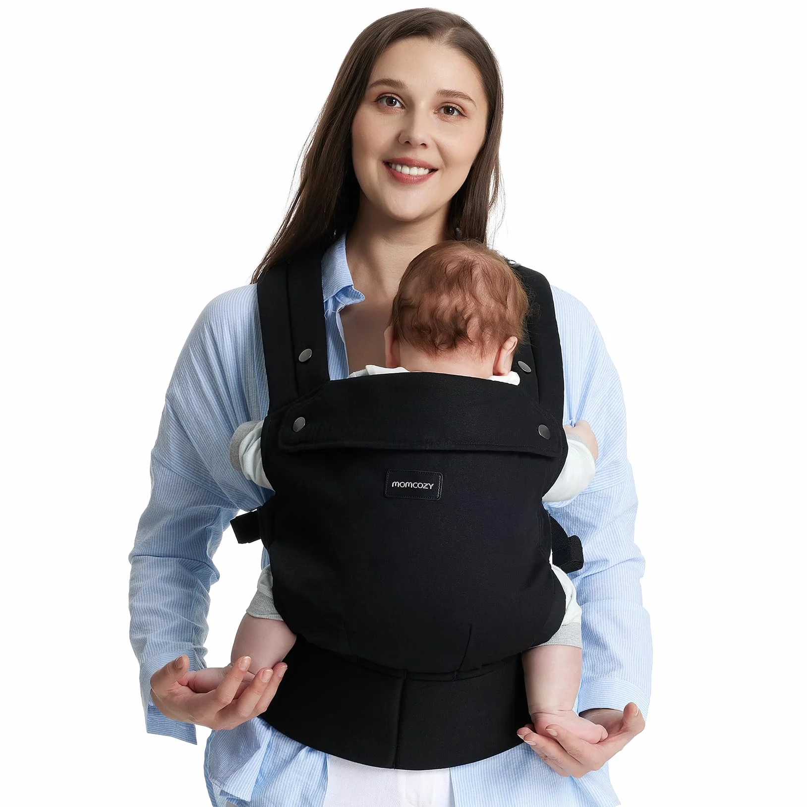 Chusta Momcozy - ergonomiczna, wygodna i lekka, dla dzieci w wieku od 3 do 20 kg (3-24 miesiące), łatwa do noszenia, idealna dla rodziców bez użycia rąk, czarna