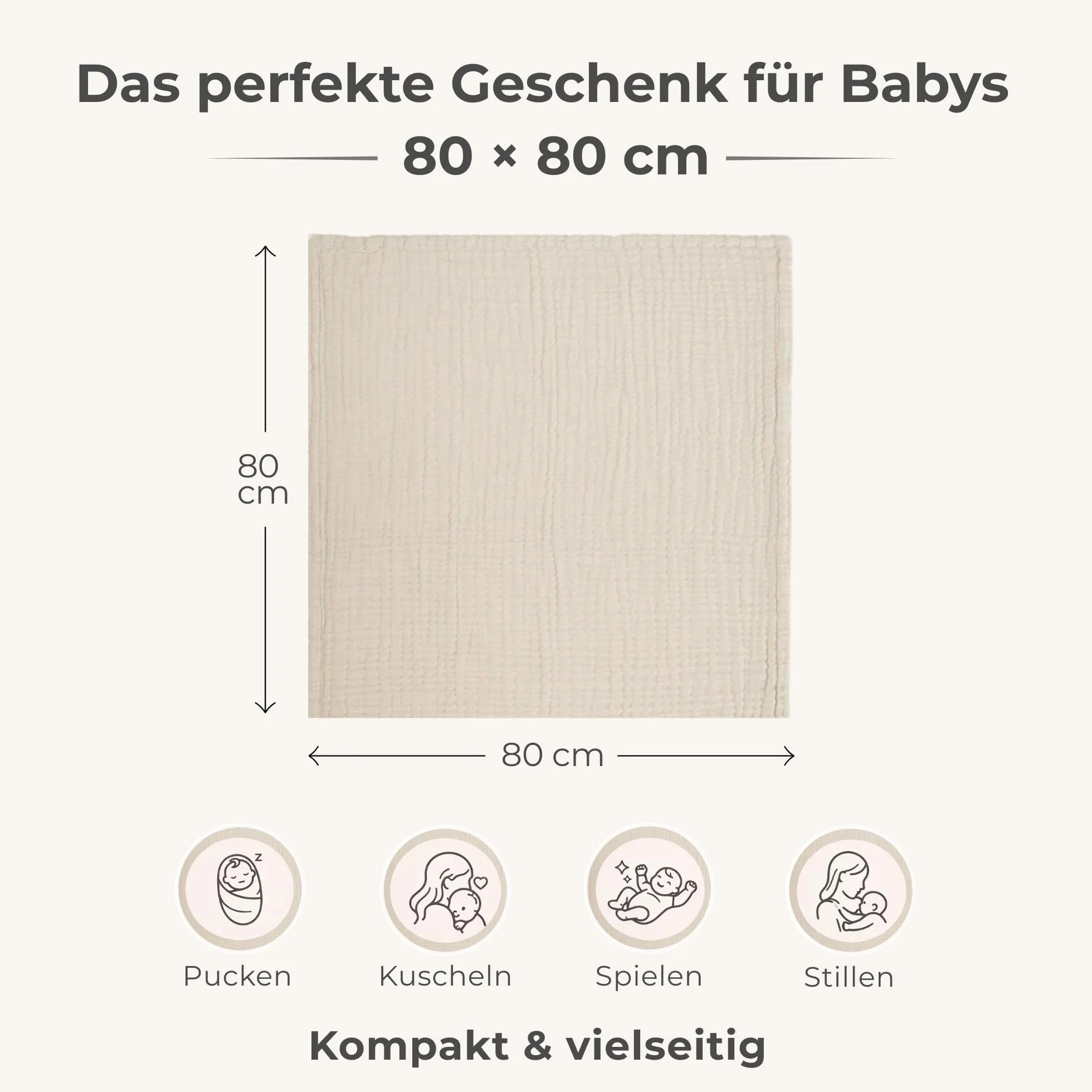 Nordic Coast® Musselin Decke Premium - 4 in 1 Baby Krabbeldecke in Natur Weiß - 100% Baumwolle - Mulltuch Babydecke Pucktuch Spucktuch - Hochwertige Qualität