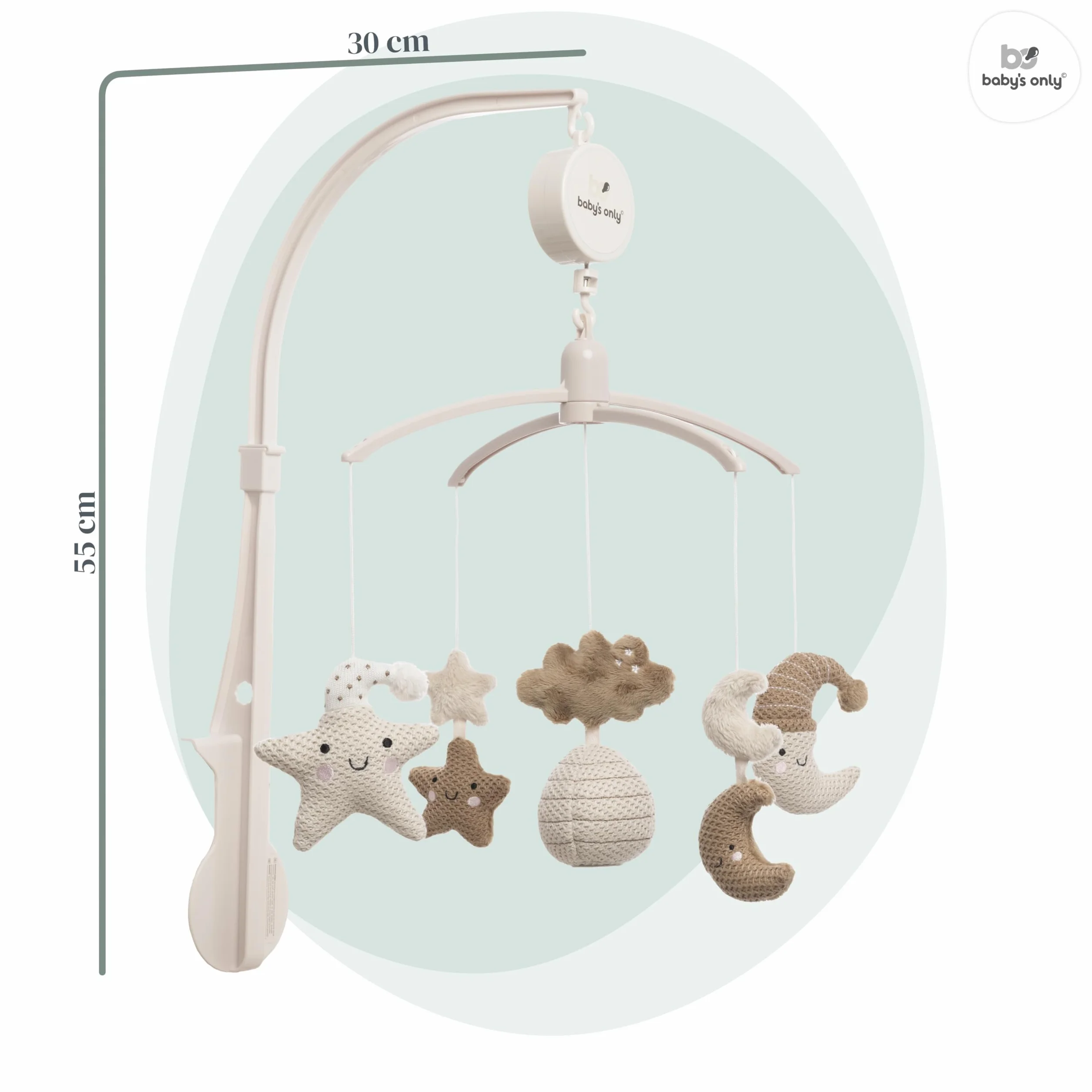 Baby's Only - Karuzela muzyczna Heaven dla niemowląt - Z figurkami dzianinowymi - Pozytywka z muzyką - Karuzela dla niemowląt z muzyką - Dla chłopców i dziewczynek - Clay/Warm Linen