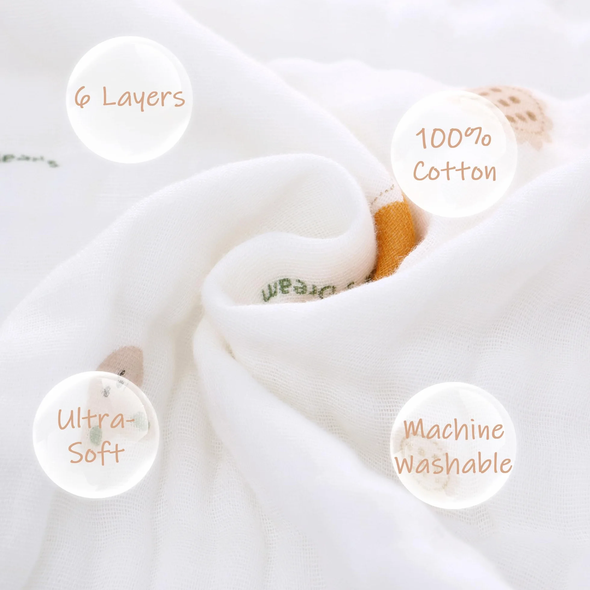 Miracle Baby Musselin Kocyk dziecięcy dla niemowląt, 6-warstwowy, bawełna, miękki, oddychający, do przewijania, dla dziewcząt i chłopców, 110 x 110 cm (miś z kreskówki)