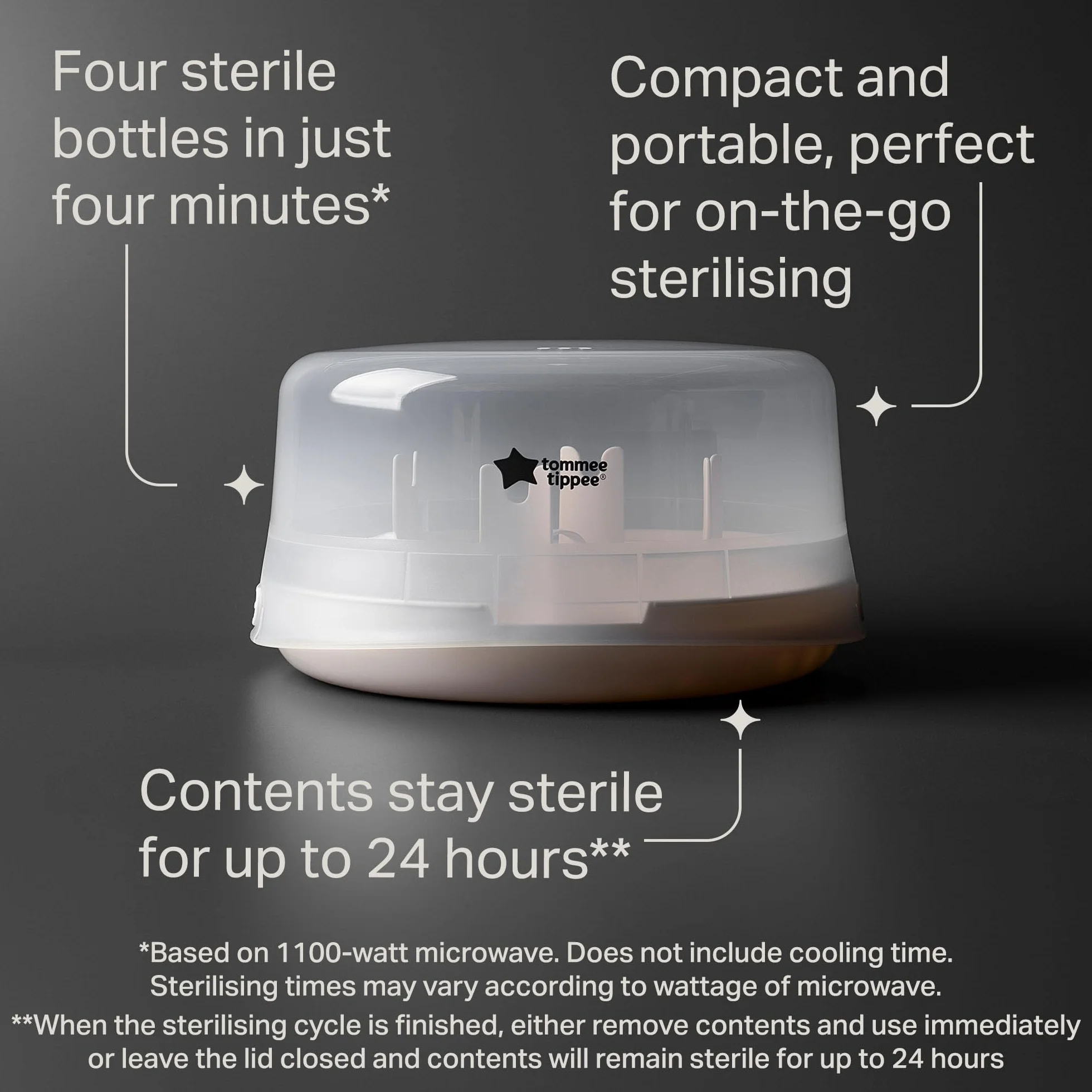 Tommee Tippee Steriliser, Microwave Steam Steriliser for Baby Bottles, 4-Minute Sterilisation Cycle (Pack of 1)