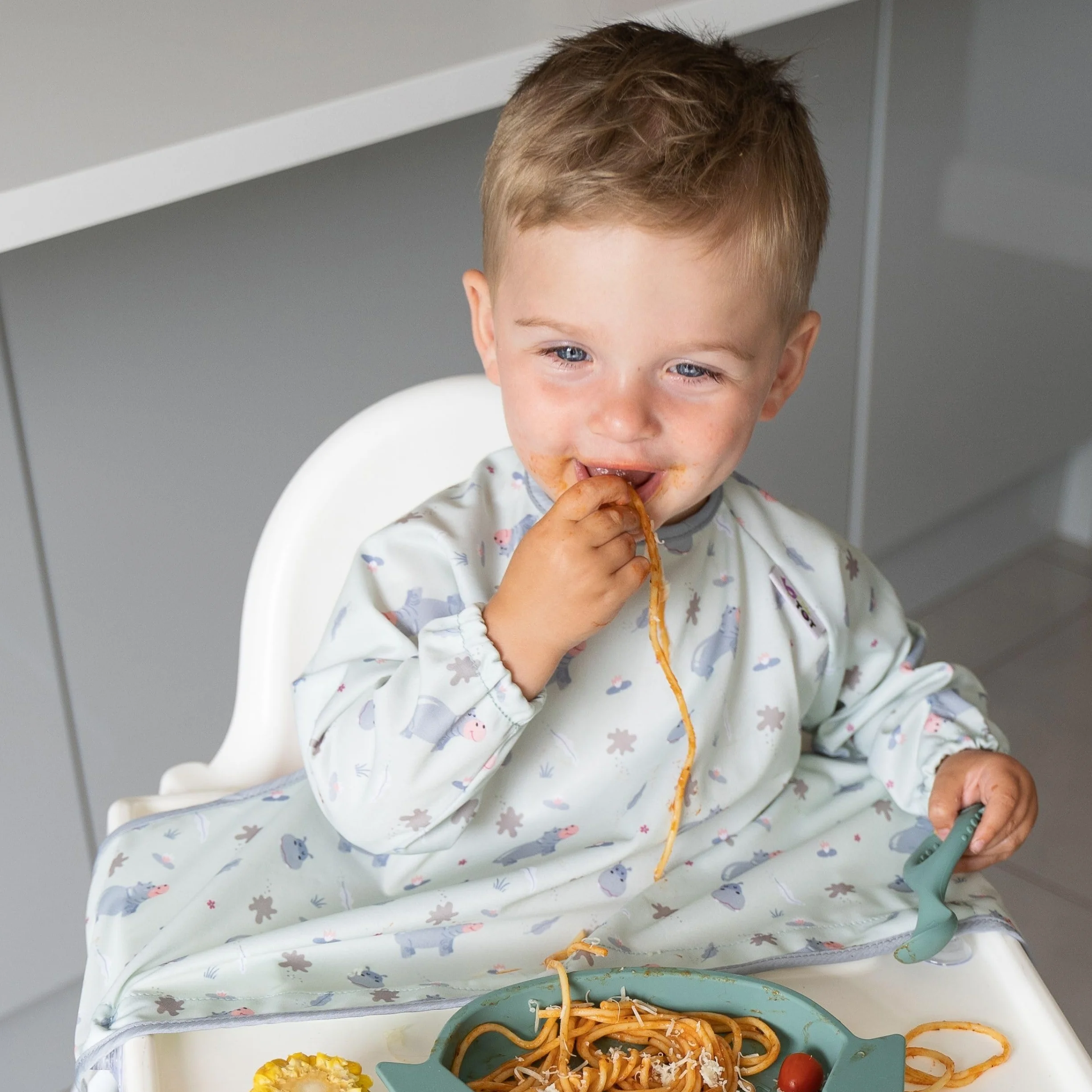Tidy Tot Weaning Bib długie rękawy wodoodporny kombinezon śliniak pokrowiec i łapacz
