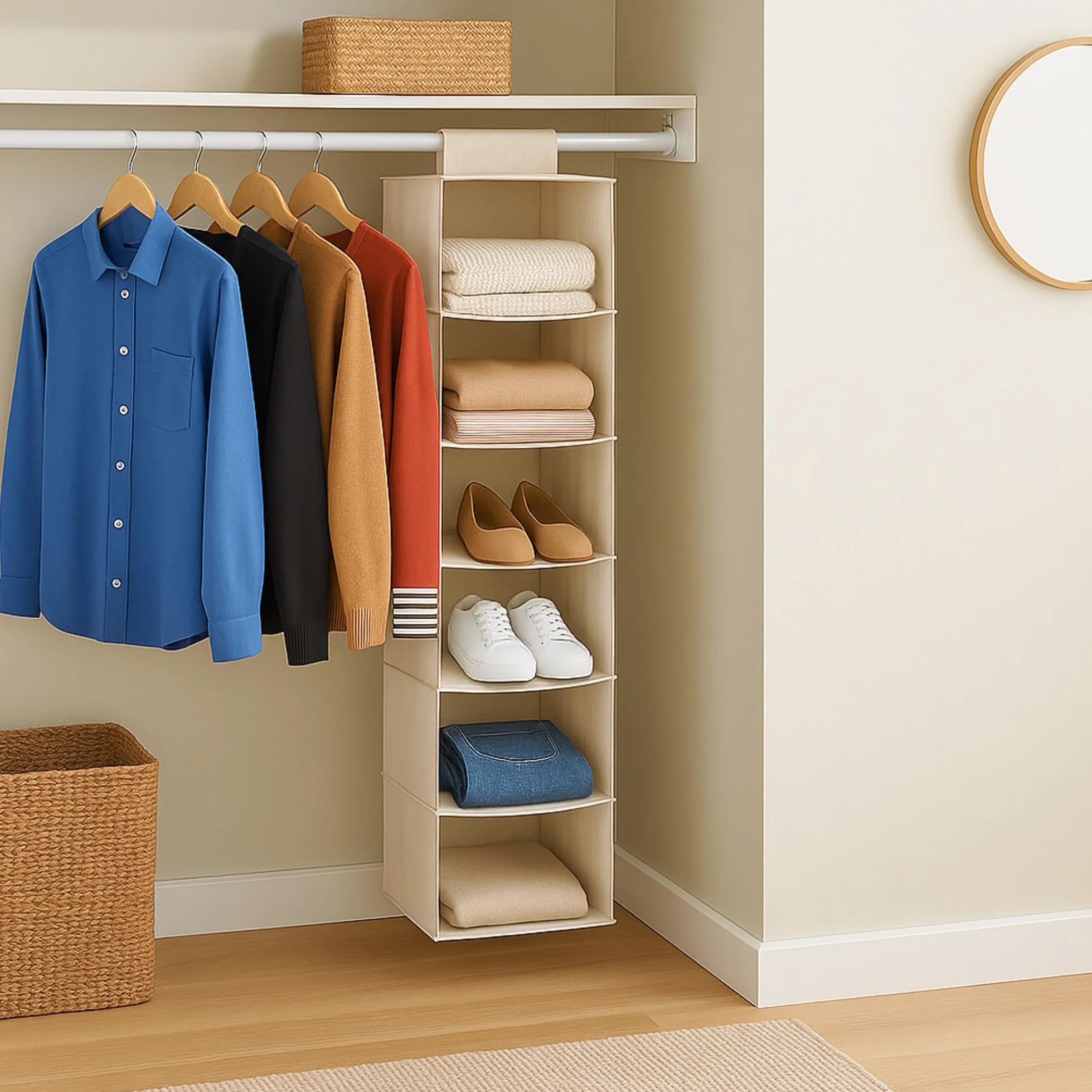 Honey-Can-Do SFT-01003 Hanging Closet Organizer, Bamboo/Canvas, 6-Shelf, 1.5 x 13 x 14.5 inches