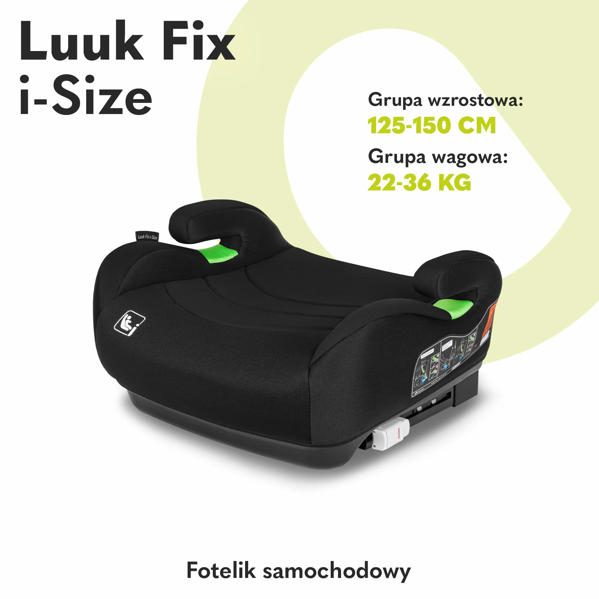 LIONELO LUUK FIX i-Size Podwyższający Fotelik Samochodowy dla Dzieci z ISOFIX, od 22 do 36 kg 125 – 150 cm, Grupa 2 i 3,Wygodne Siedzisko i Podłokietniki, Zdejmowany Pokrowiec