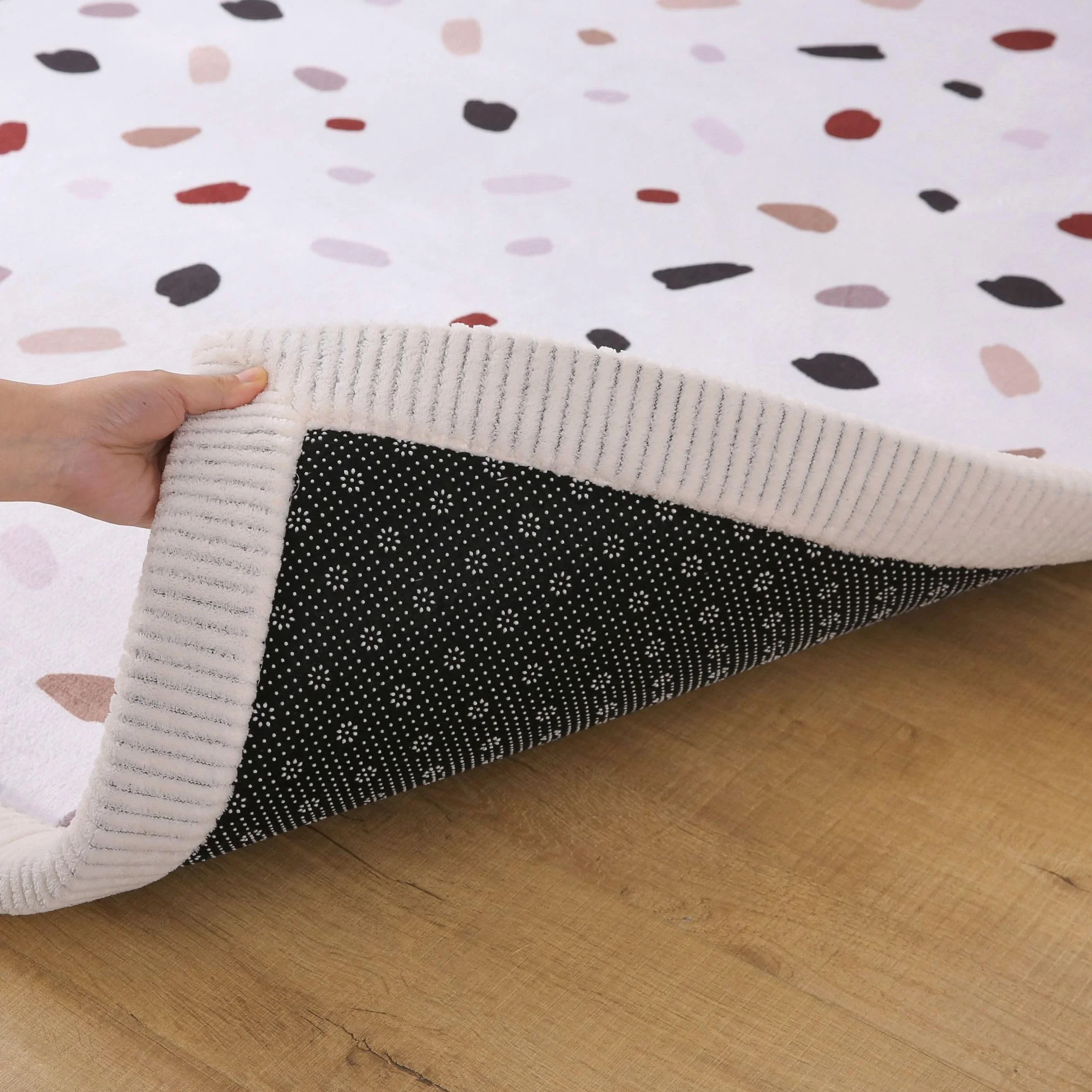 Stylowa koralowa aksamitna mata do zabawy dla niemowląt na podłogę 150 cm x 200 cm, konfetti – miękki dywan z pianki z pamięcią kształtu o wysokiej gęstości, dywan dla dzieci z antypoślizgowym spodem