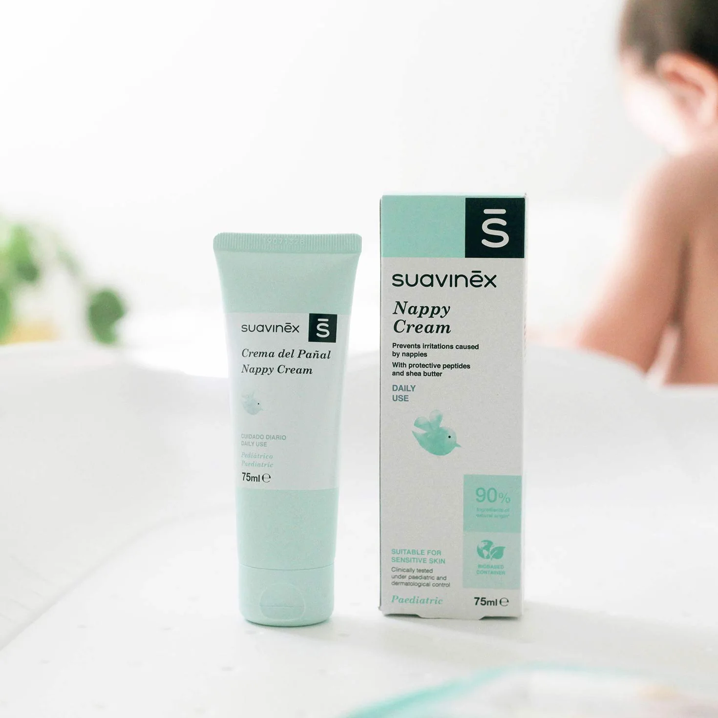 Suavinex, Krem do wymiany dla niemowląt, 75 ml, Odpowiedni dla skóry wrażliwej, 90% składników pochodzenia naturalnego, kremowy krem do wymiany, chroni przed podrażnieniami