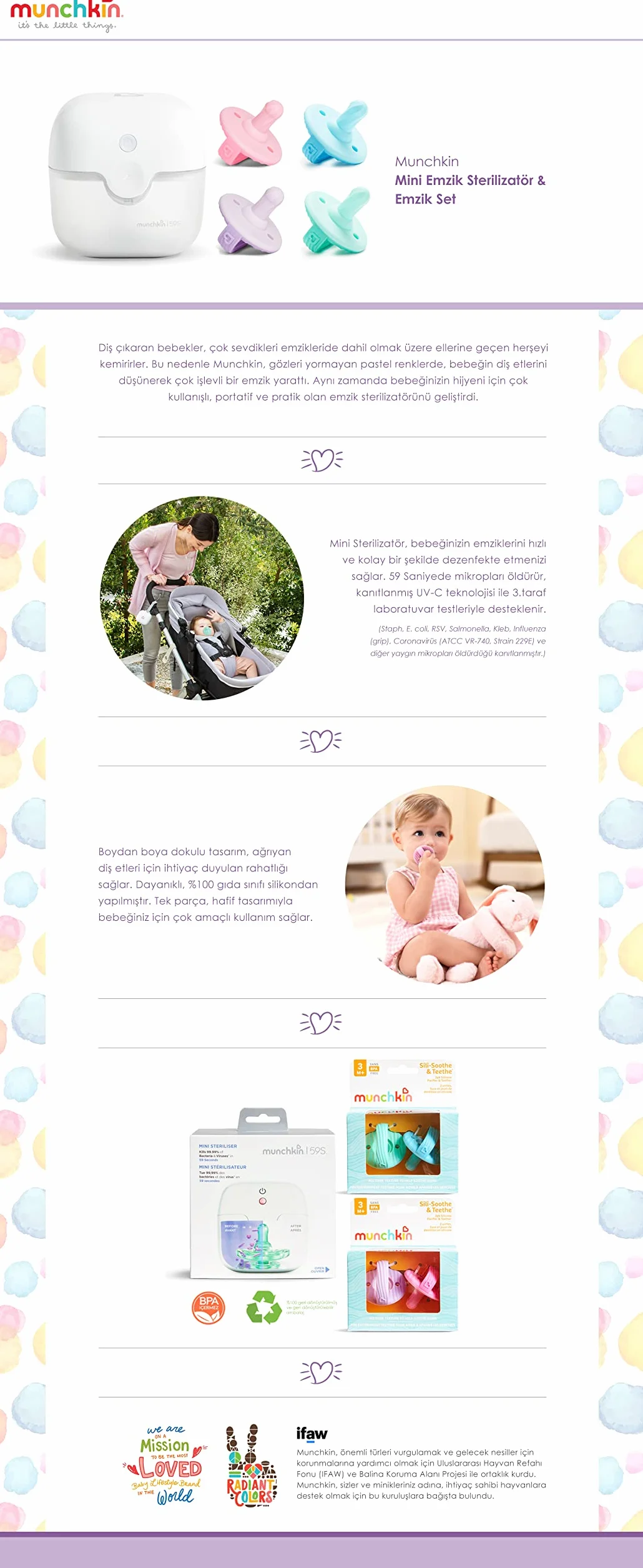Munchkin Portable Soother & Dummy UV Steriliser, Kills 99% of Germs in 59 Seconds