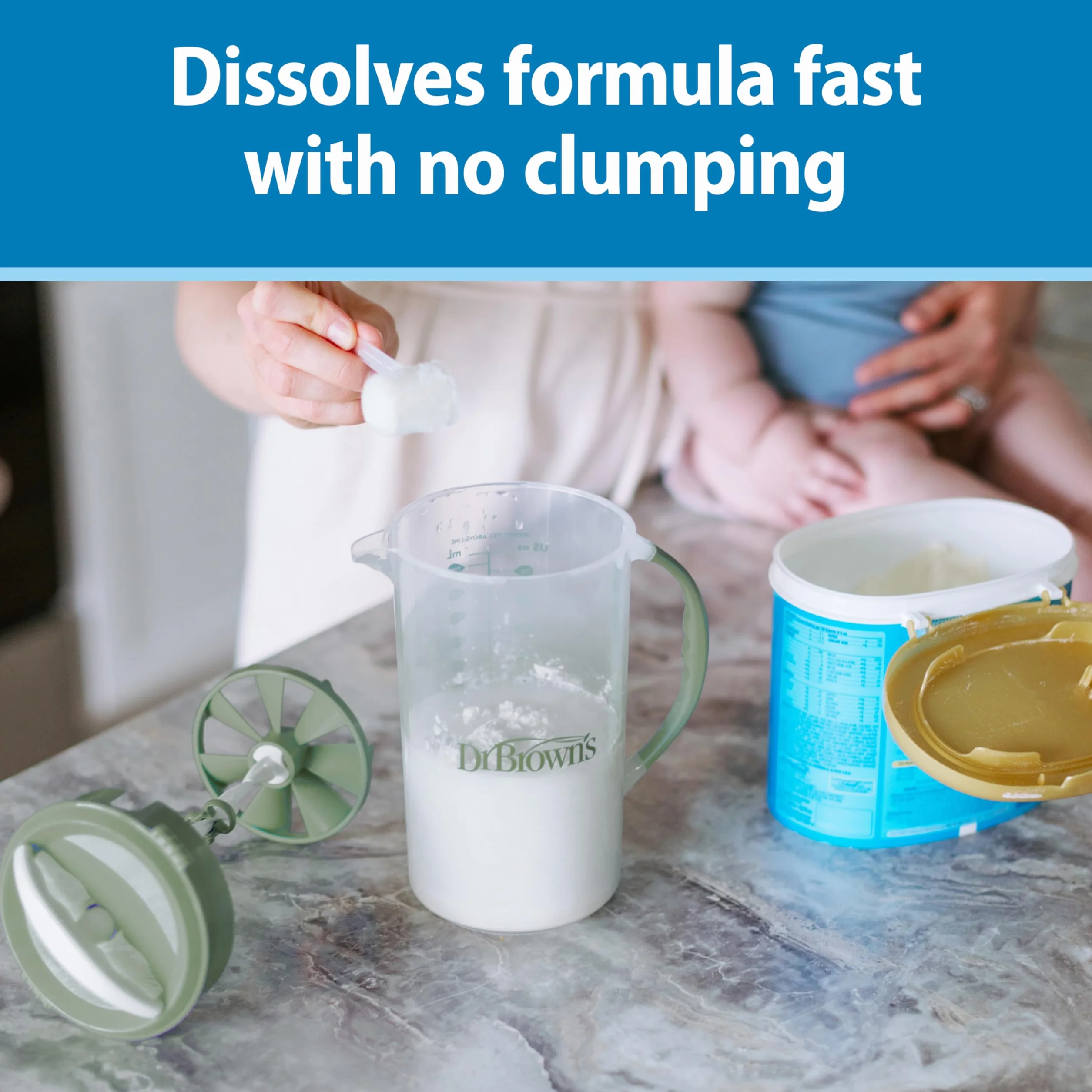 Dr. Brown's Baby Formula Dzbanek do mieszania z regulowaną nasadką, zamykana pokrywka, niekapiąca dzióbek, 946 ml, bez BPA, niebieski, 32 ounce