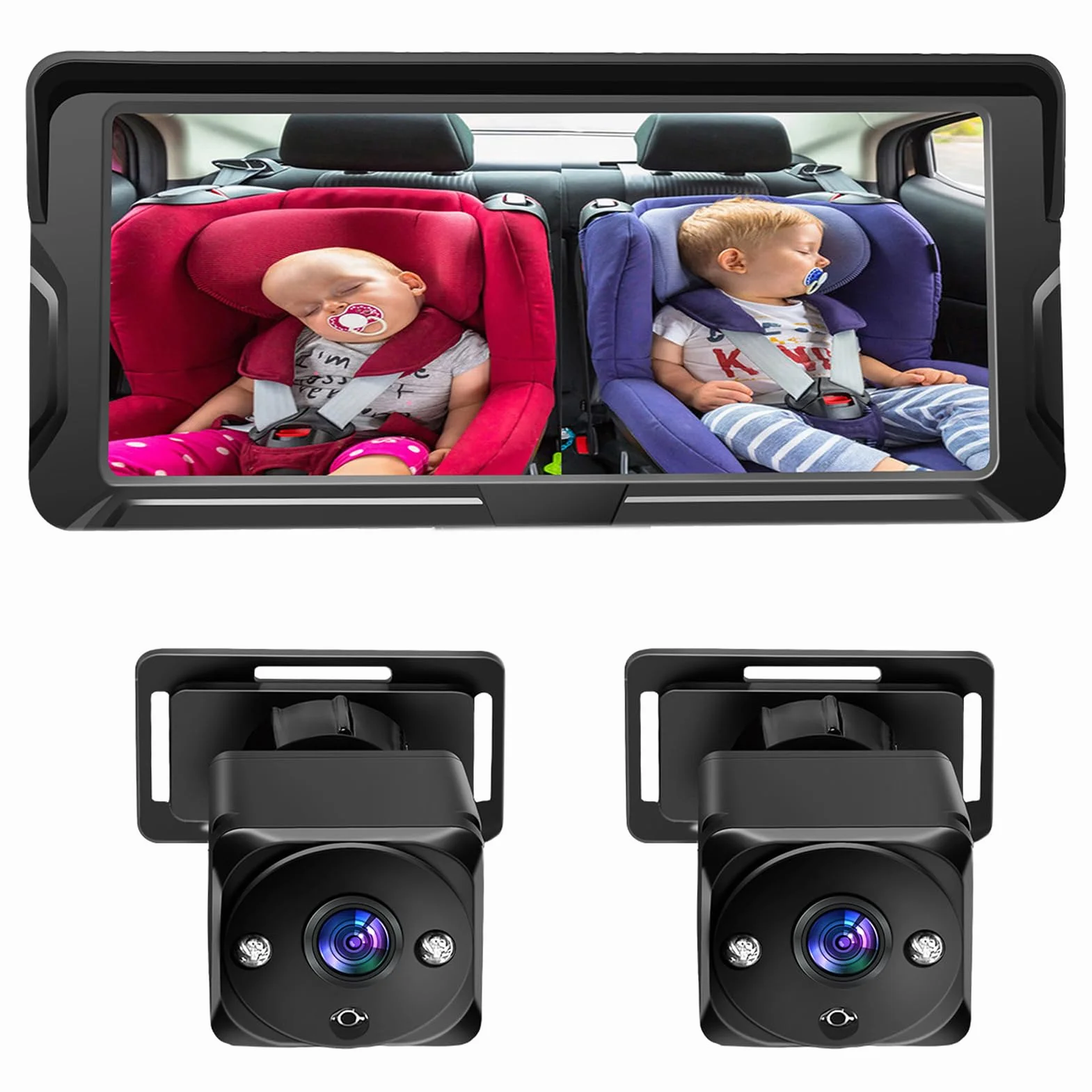 Shkalacar Kamera do fotelika dziecięcego 2-Kids 6,8 cala 1080P z ekranem kamery samochodowej dla niemowląt z 2 kamerami IR Night Vision i szerokim kątem widzenia 150°, łatwa obsługa