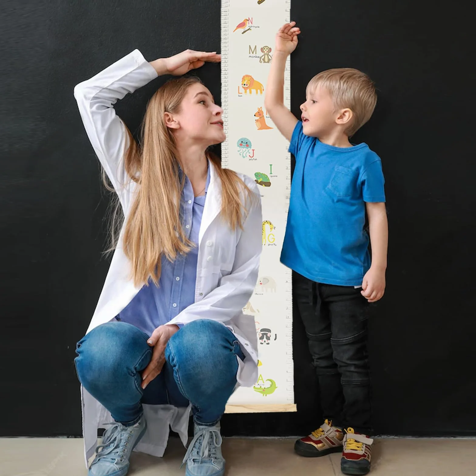 Wisząca linijka pomiarowa dla dzieci, wykres wzrostu dziecka, do zawieszenia na ścianie, zdejmowana płócienna linijka z drewna dla dzieci, nastolatków, rekord wzrostu, dekoracja pokoju z