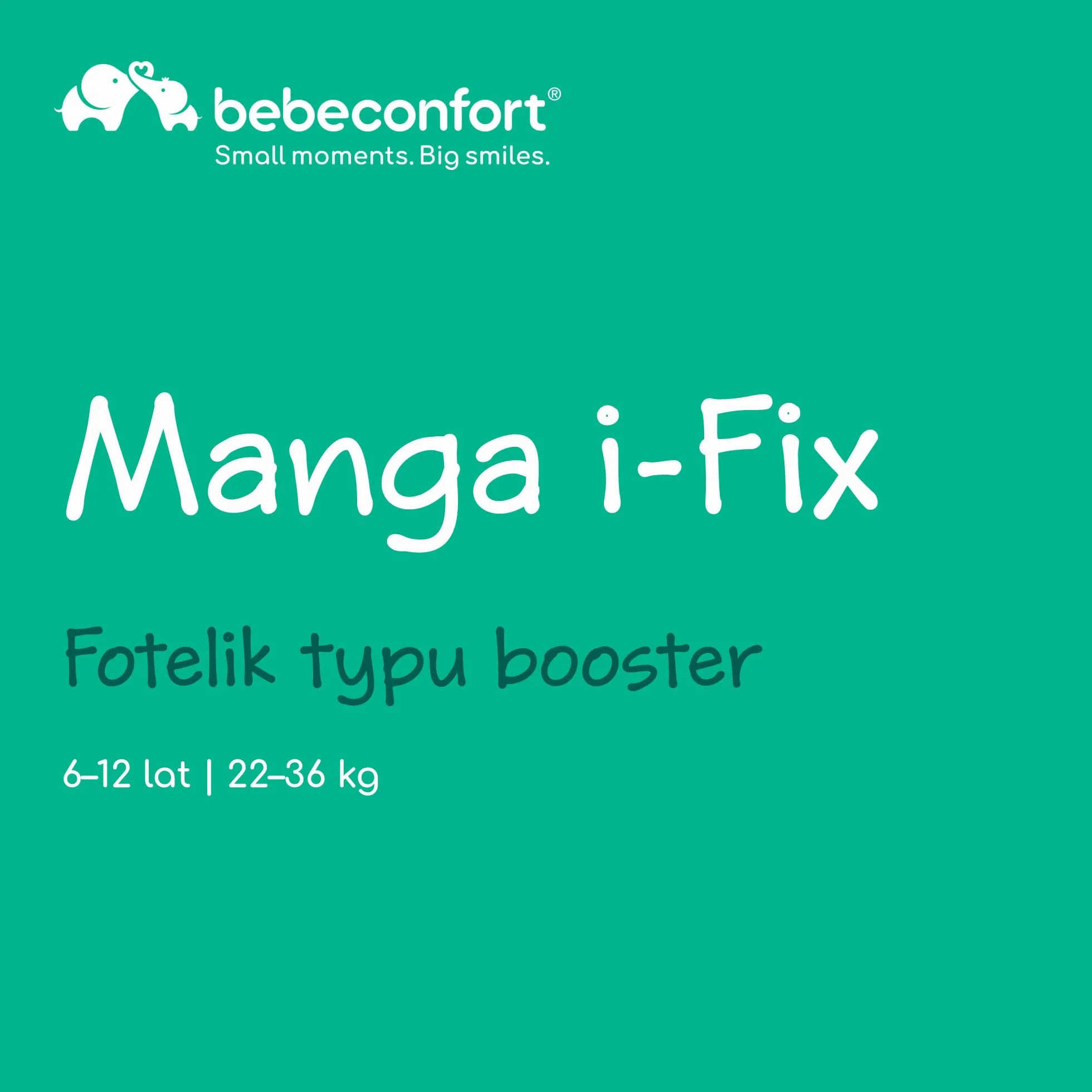 Bebeconfort Manga i-Fix, Booster dla starszaka, Fotelik typu booster z miękką poduszką i systemem ISOFIX, Lekki wyściełany fotelik booster dla starszaka, 6–12 lat, 22–36 kg, 128–150 cm, Tinted Black