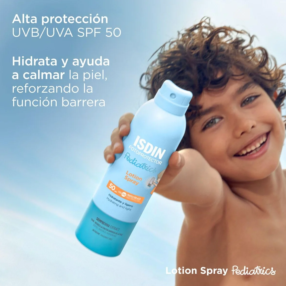 ISDIN Fotoprotection Lotion Spray Pediatrics SPF 50, krem przeciwsłoneczny w sprayu dla dzieci i niemowląt, bardzo wodoodporny i szybko wchłaniający, intensywnie nawilżający, 250 ml