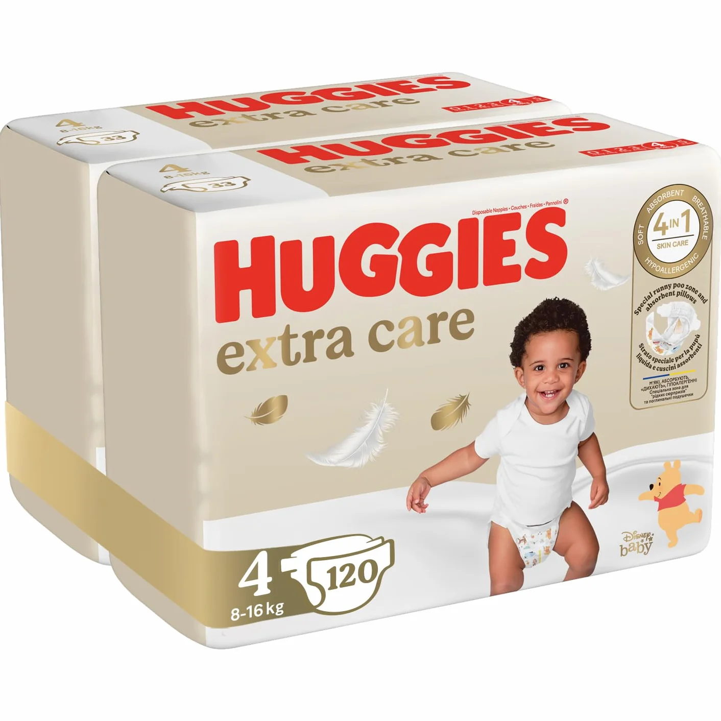 Huggies Extra Care Pieluchy rozmiar 4, (8-16 kg) 120 szt.