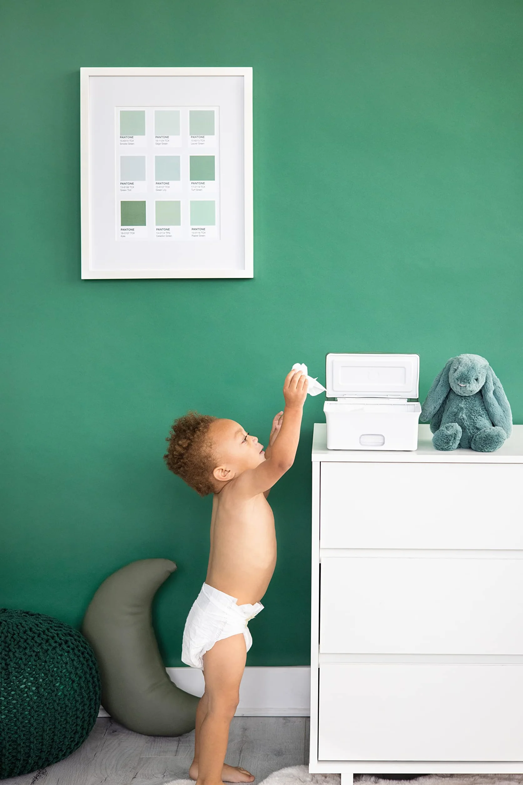 Ubbi Dostawca dla niemowląt Wipes Case, Baby Wipes Holder z obciążonym talerzem, trzyma się świeże i antypoślizgowe gumowe stopy, zielony Pantone