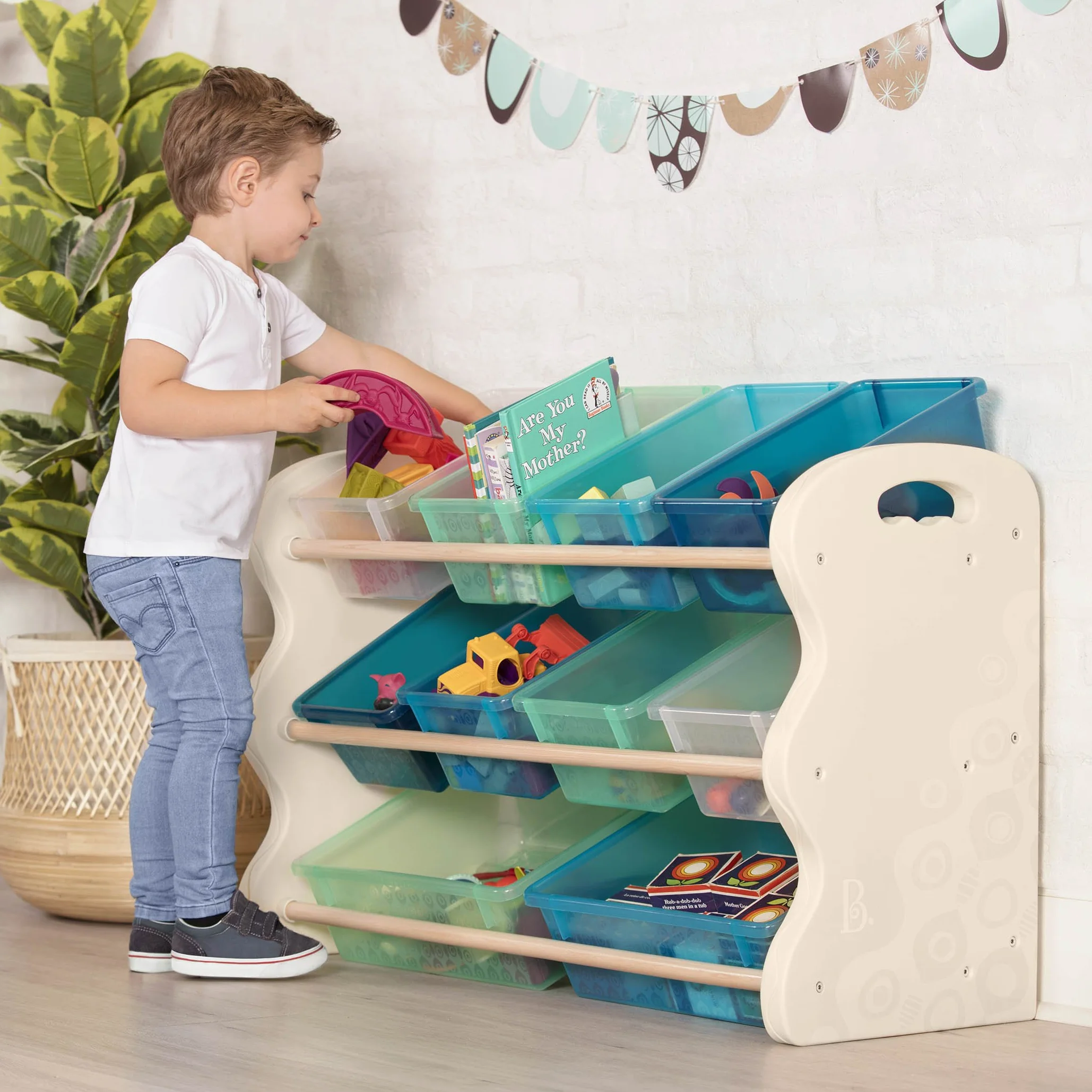 B. spaces by Battat BX1898C1Z B Totes Tidy – organizer na zabawki z 10 pojemnikami do przechowywania dla dzieci – modny zestaw mebli dla maluchów